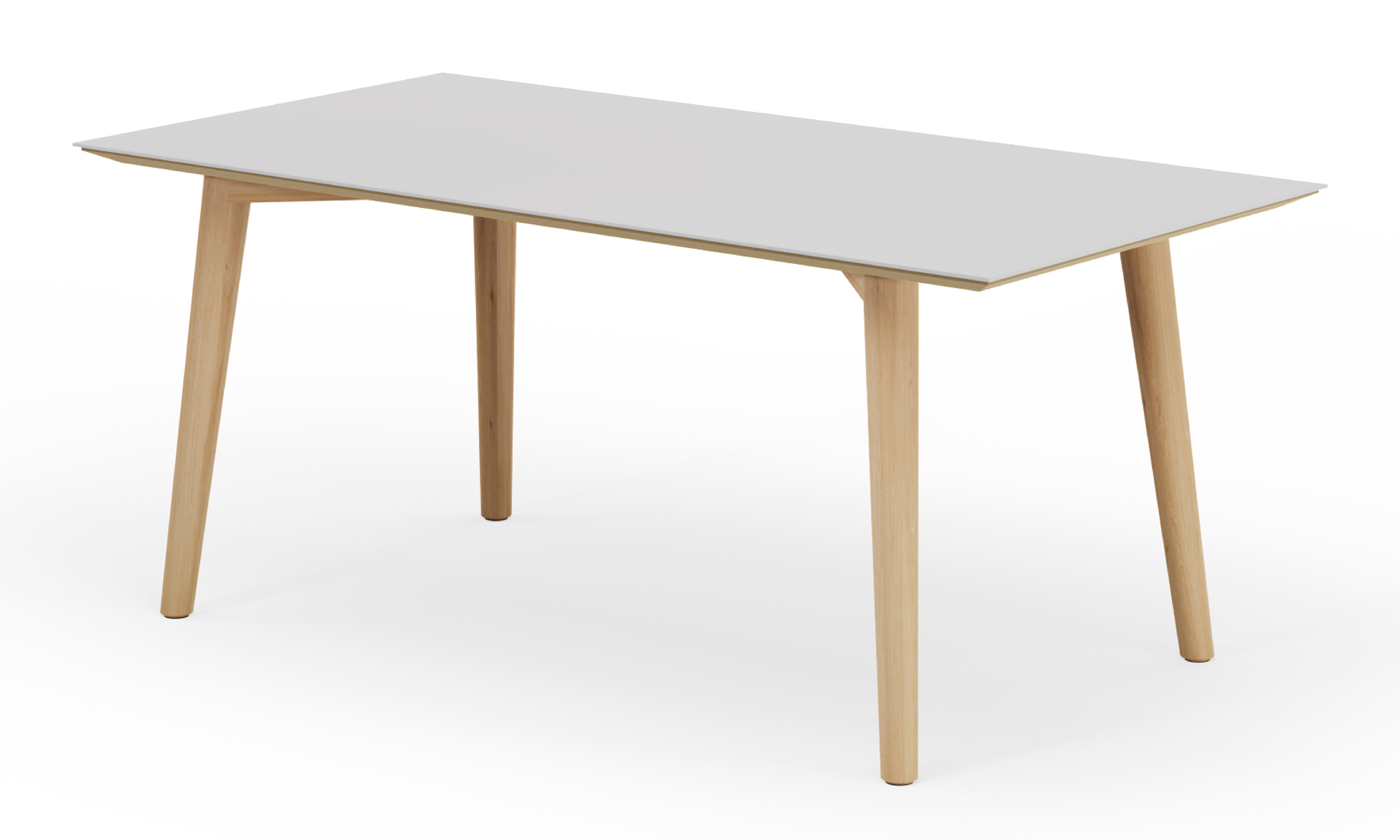 Eettafel Conico onderstel in natuurkleurige eik met rechthoekig volkeramisch Ceramo blad in kleur Arctic White 180 x 90 x 77 cm