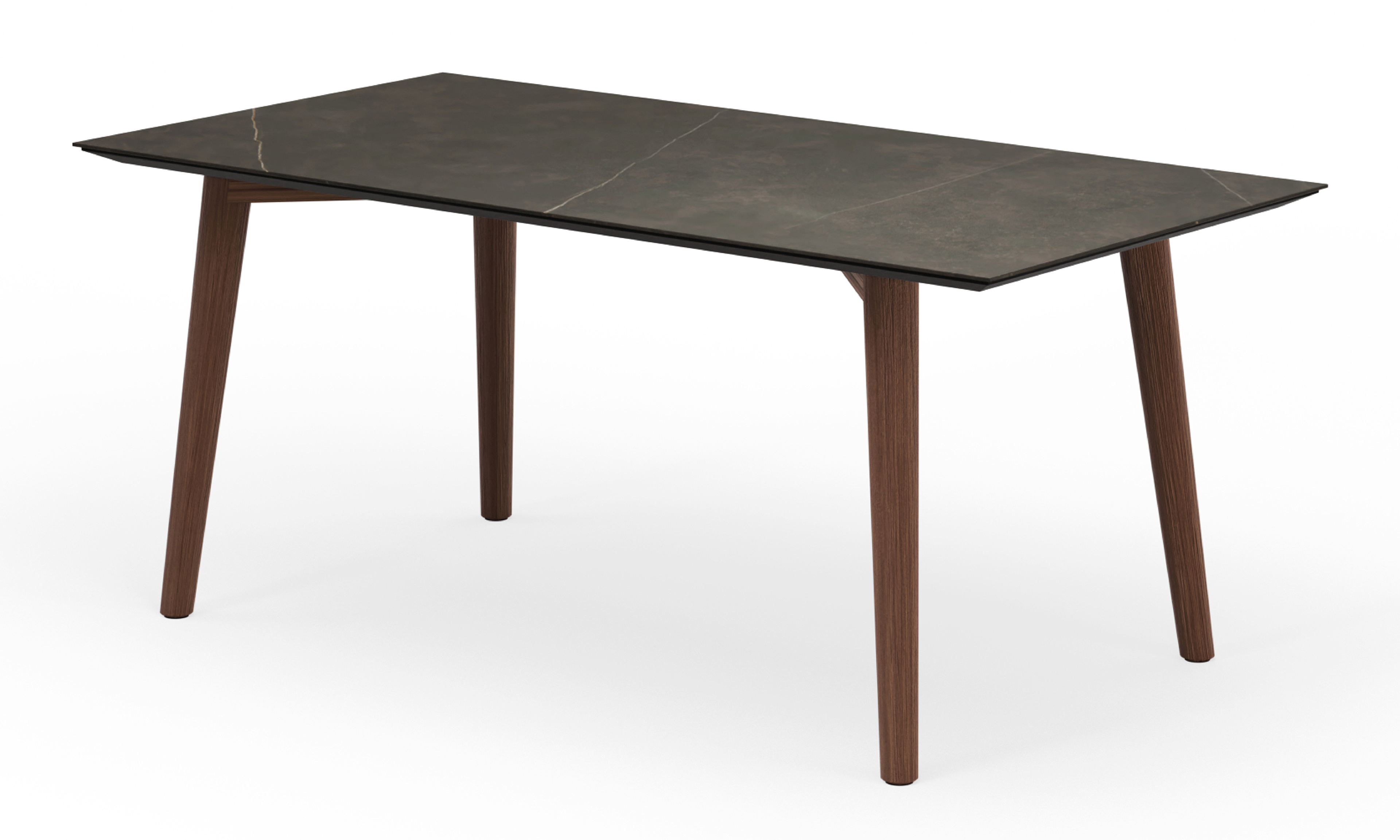 Eettafel Conico onderstel in walnoot met rechthoekig volkeramisch Ceramo blad in kleur Calatorao 180 x 90 x 77 cm