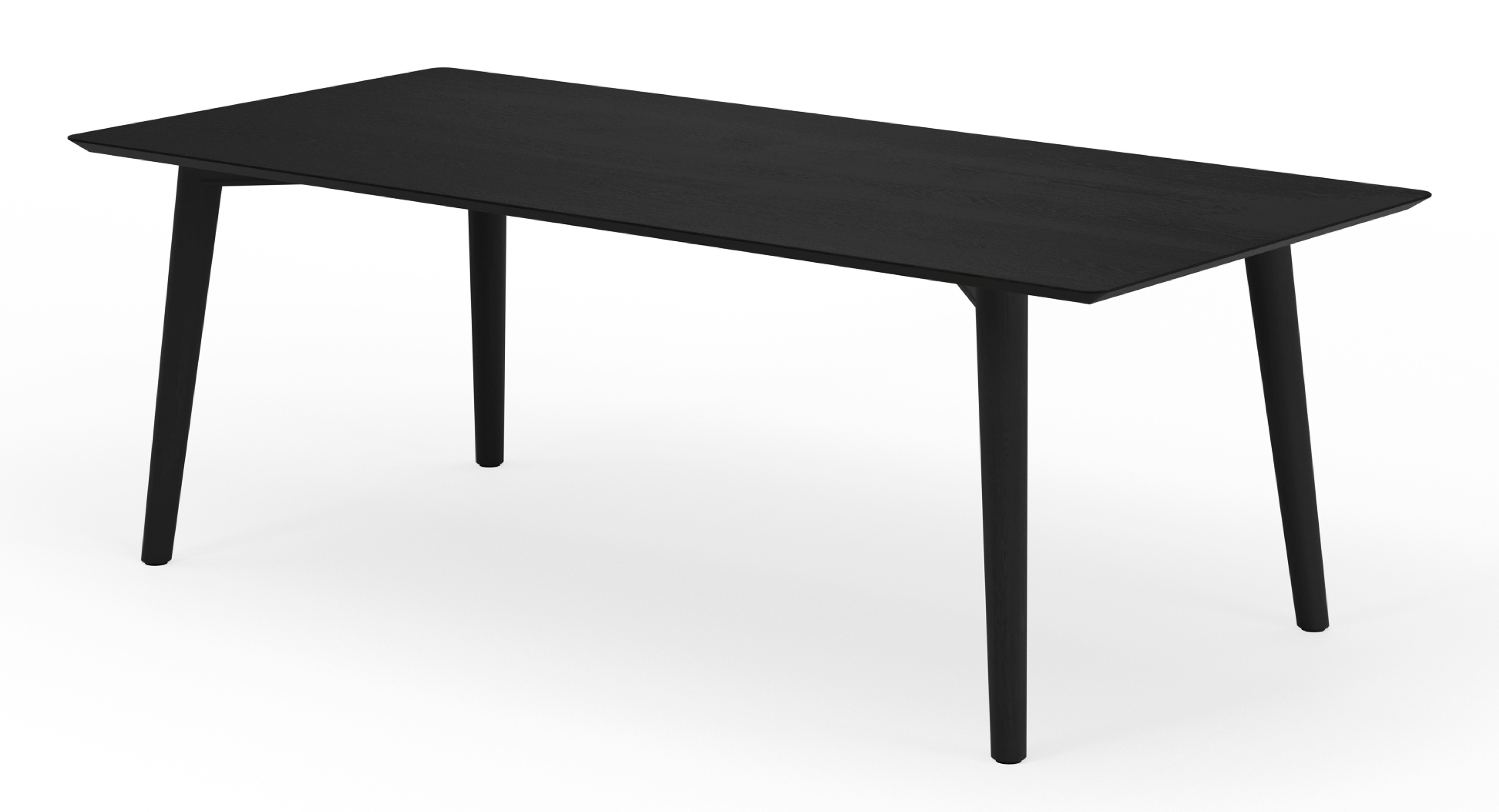 Eettafel Conico onderstel in zwarte eik met rechthoekig Finesso blad in zwarte eik 220 x 100 x 77 cm
