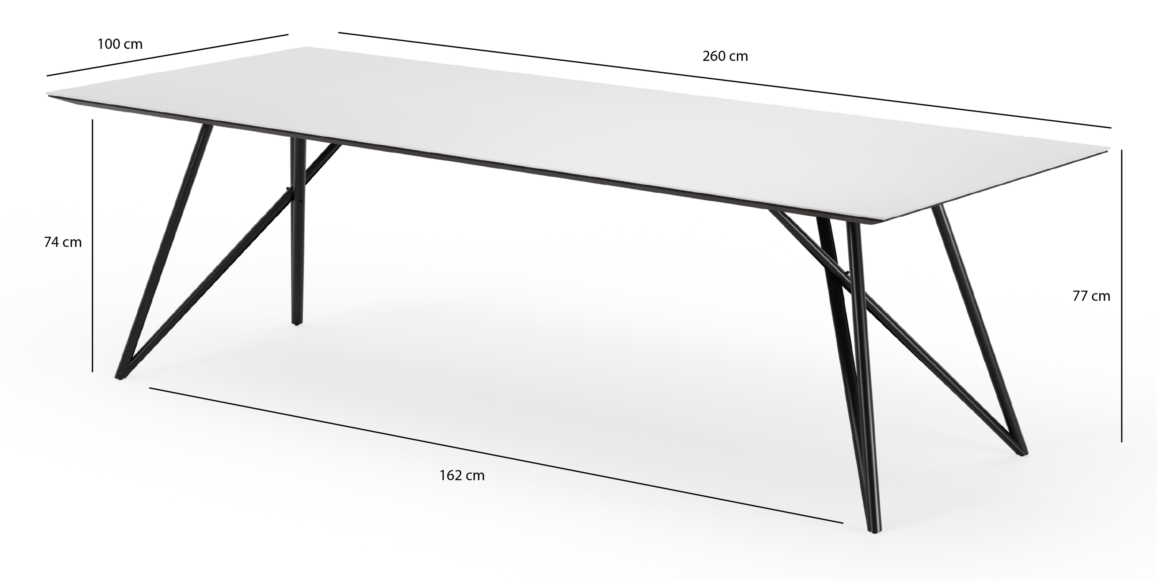 Table de salle à manger Ragno armature en métal noir avec plateau Ceramo rectangulaire céramique en couleur Arctic White 260 x 100 x 77 cm