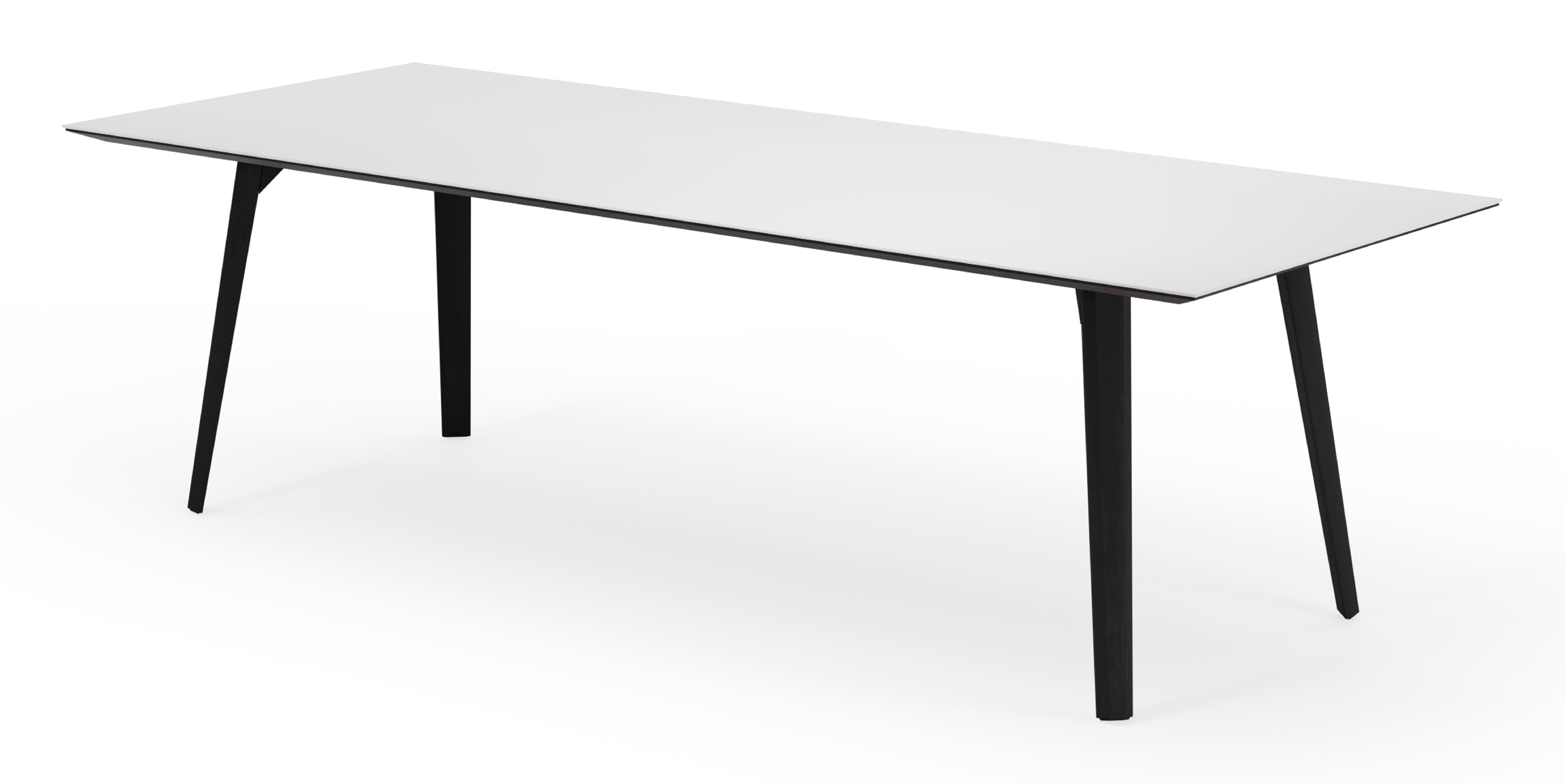 Eettafel Clino onderstel in zwarte eik met rechthoekig volkeramisch Ceramo blad in kleur Arctic White 260 x 100 x 77 cm