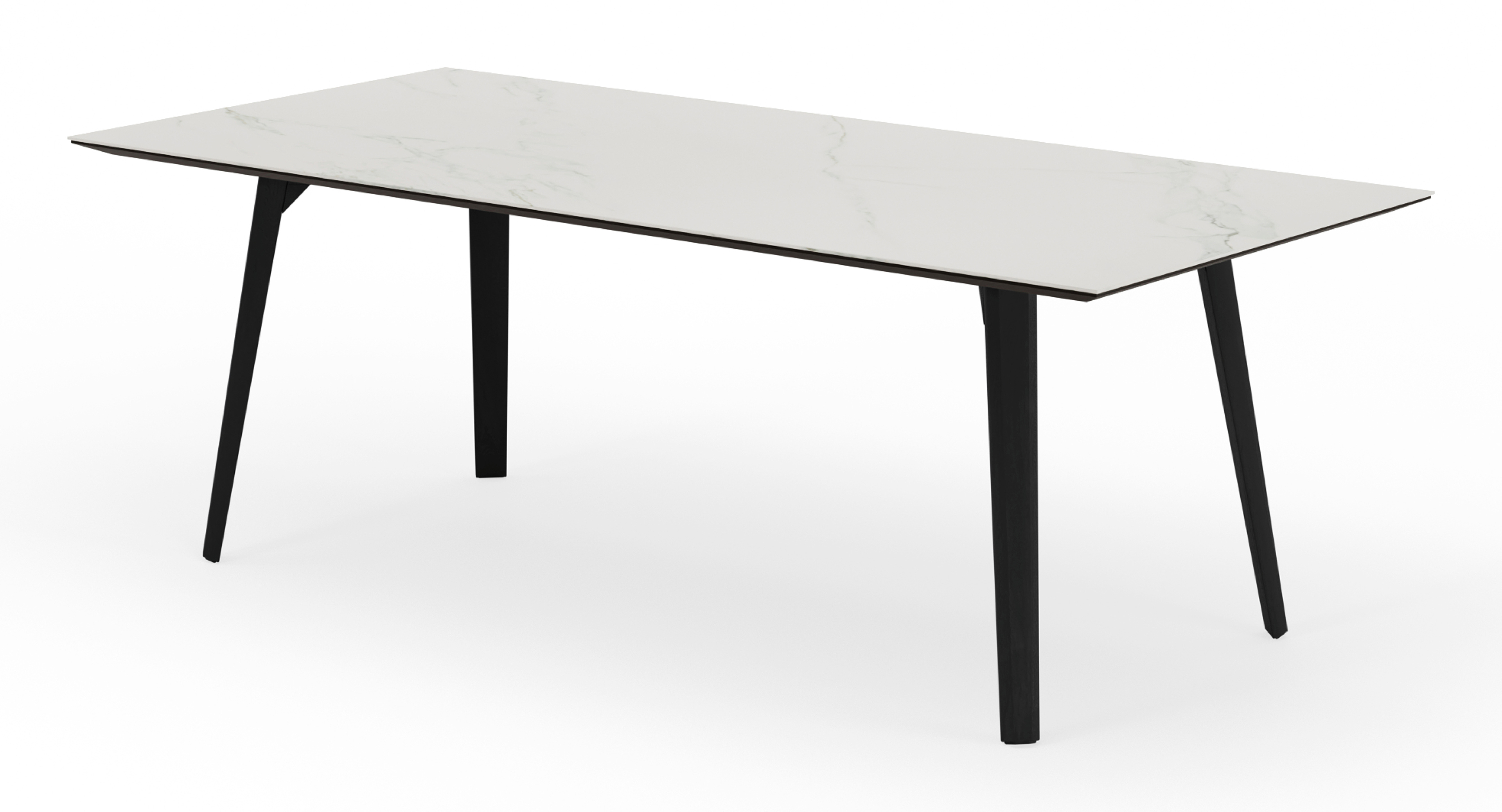 Table de salle à manger Clino armature en chêne noir avec plateau Ceramo rectangulaire céramique en couleur Calacatta 220 x 100 x 77 cm