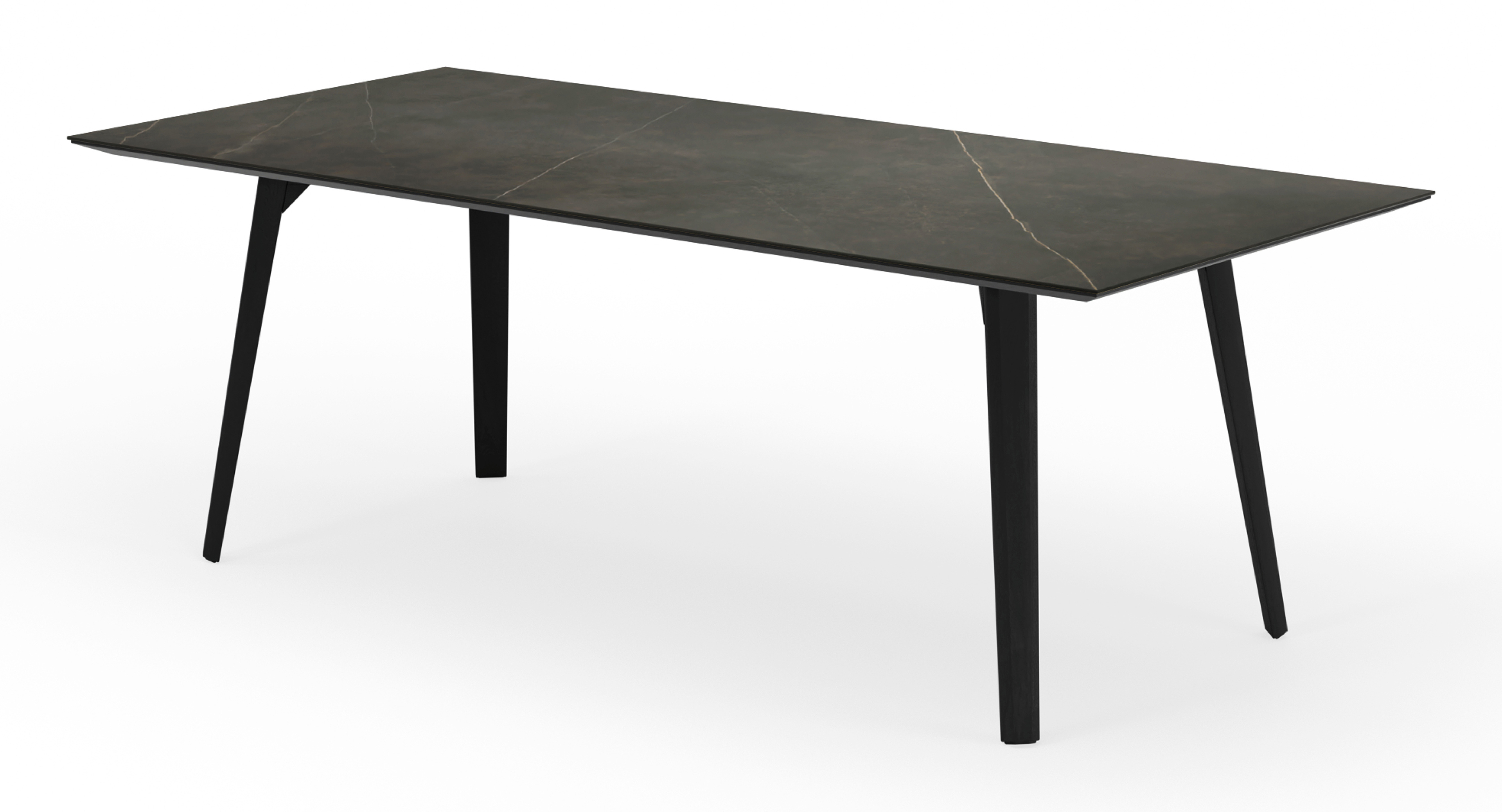 Eettafel Clino onderstel in zwarte eik met rechthoekig volkeramisch Ceramo blad in kleur Calatorao 220 x 100 x 77 cm
