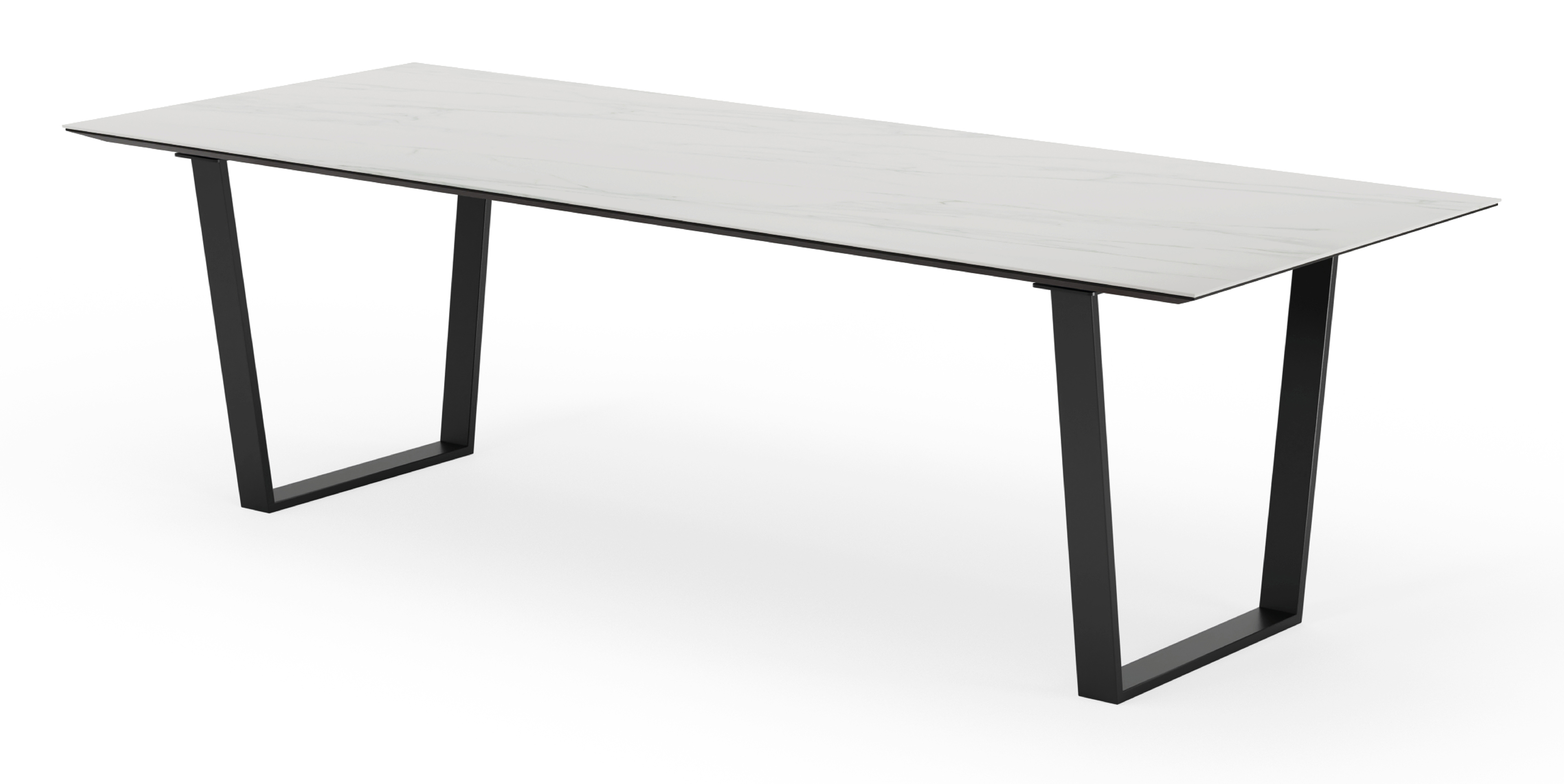 Eettafel Novaro onderstel in zwart metaal met rechthoekig volkeramisch Ceramo blad in kleur Calacatta 260 x 100 x 77 cm