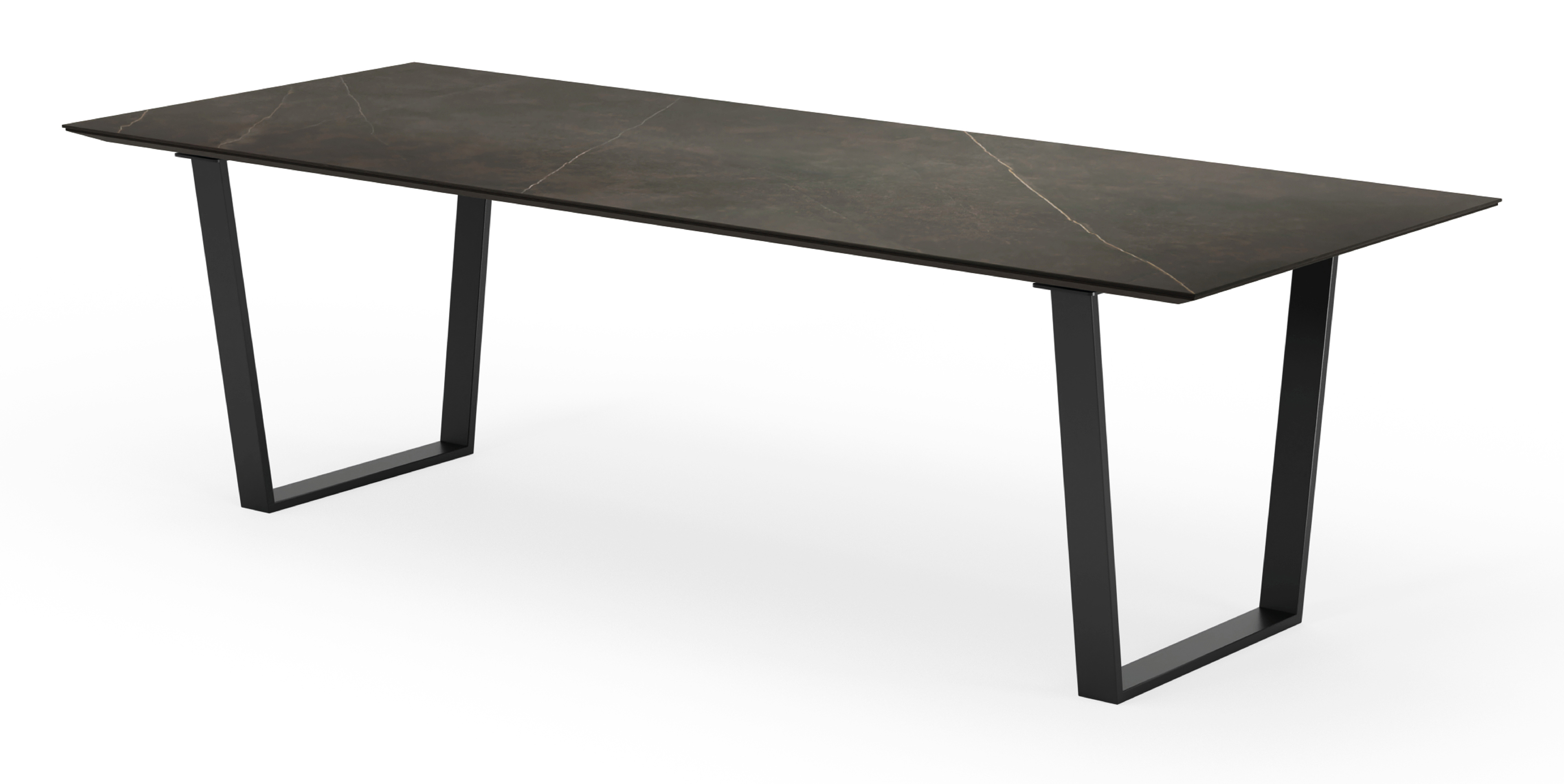 Eettafel Novaro onderstel in zwart metaal met rechthoekig volkeramisch Ceramo blad in kleur Calatorao 260 x 100 x 77 cm