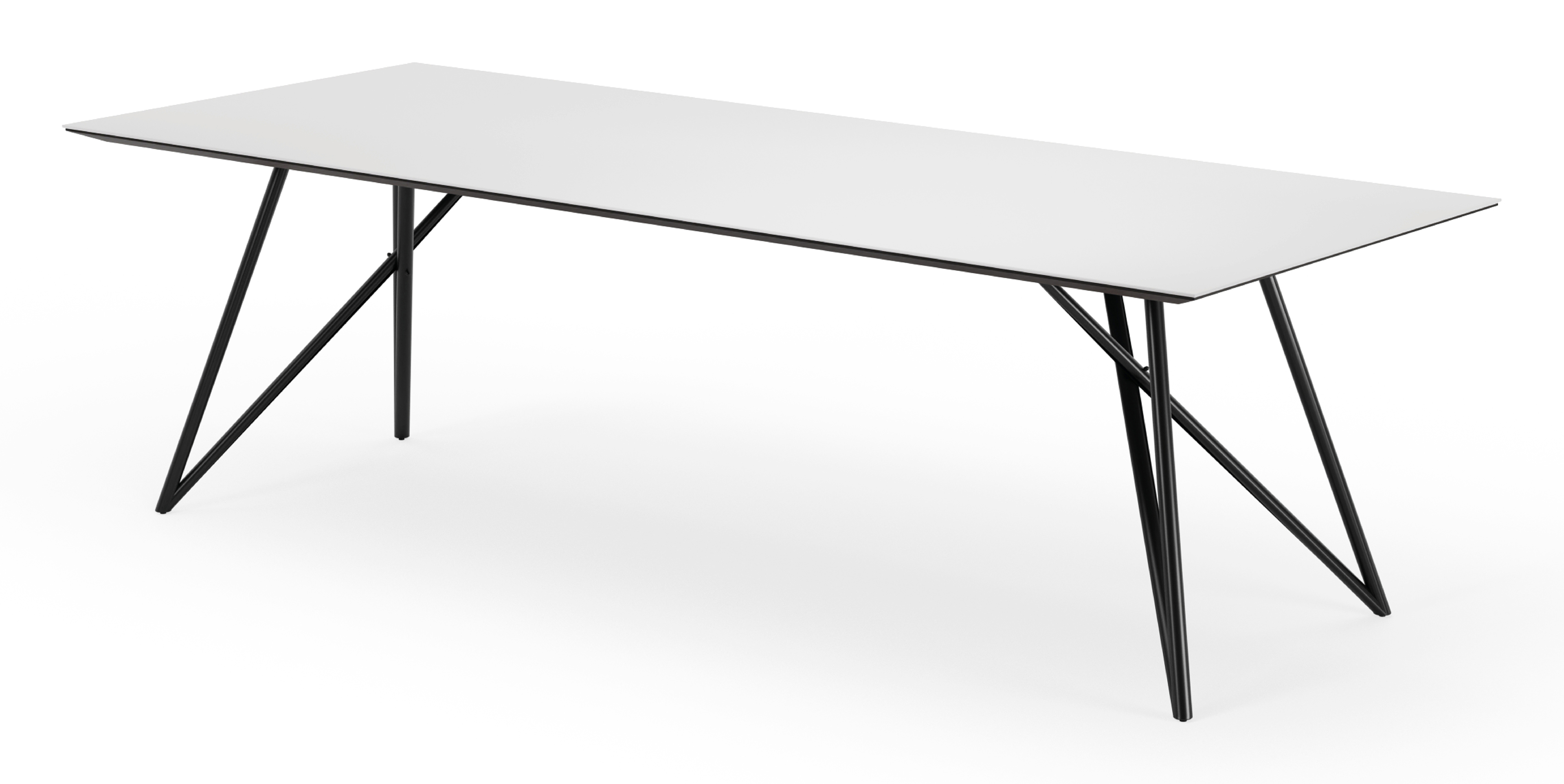 Table de salle à manger Ragno armature en métal noir avec plateau Ceramo rectangulaire céramique en couleur Arctic White 260 x 100 x 77 cm