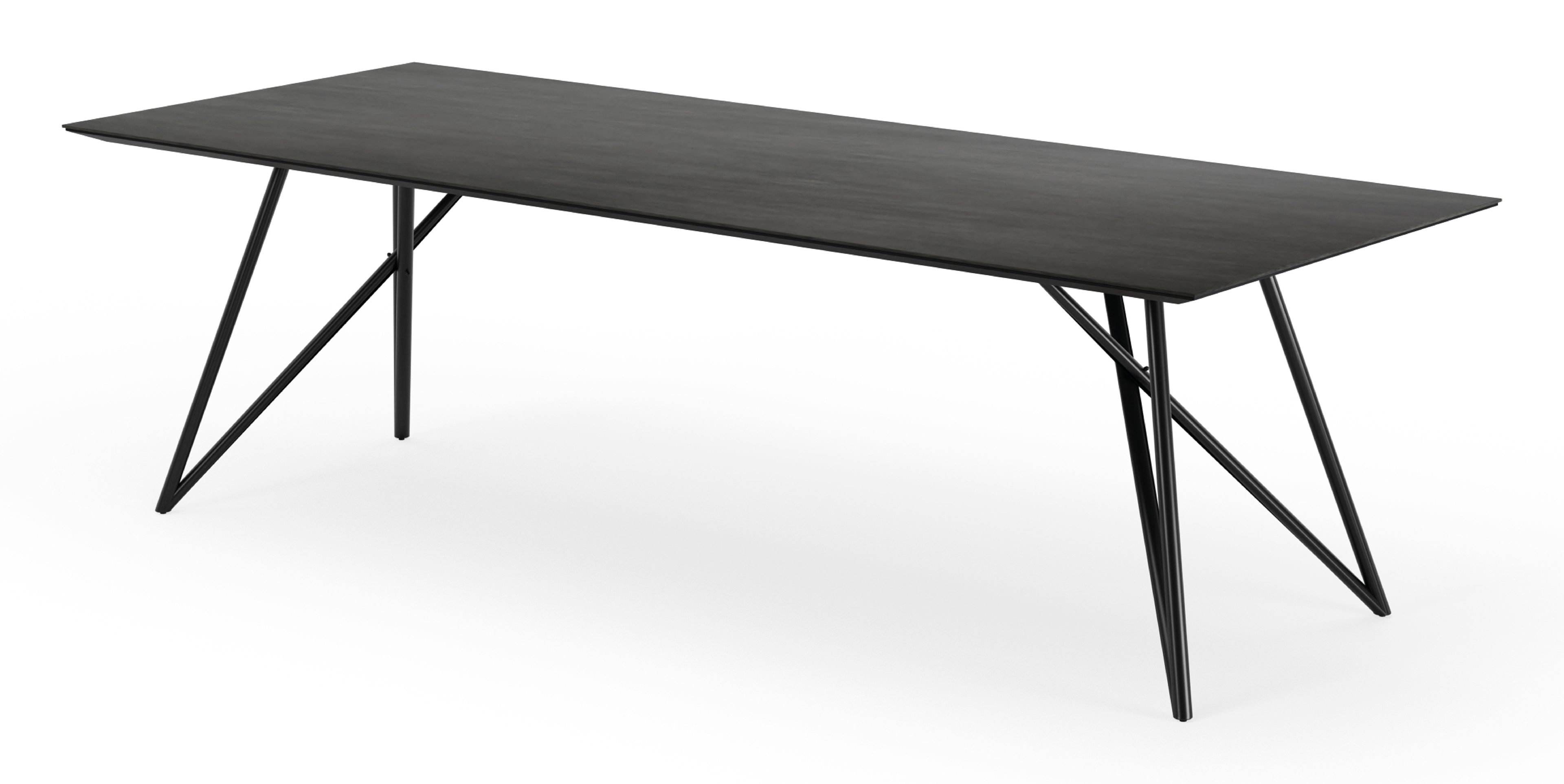 Table de salle à manger Ragno armature en métal noir  avec plateau Ceramo rectangulaire céramique en couleur Basalt Black 260 x 100 x 77 cm
