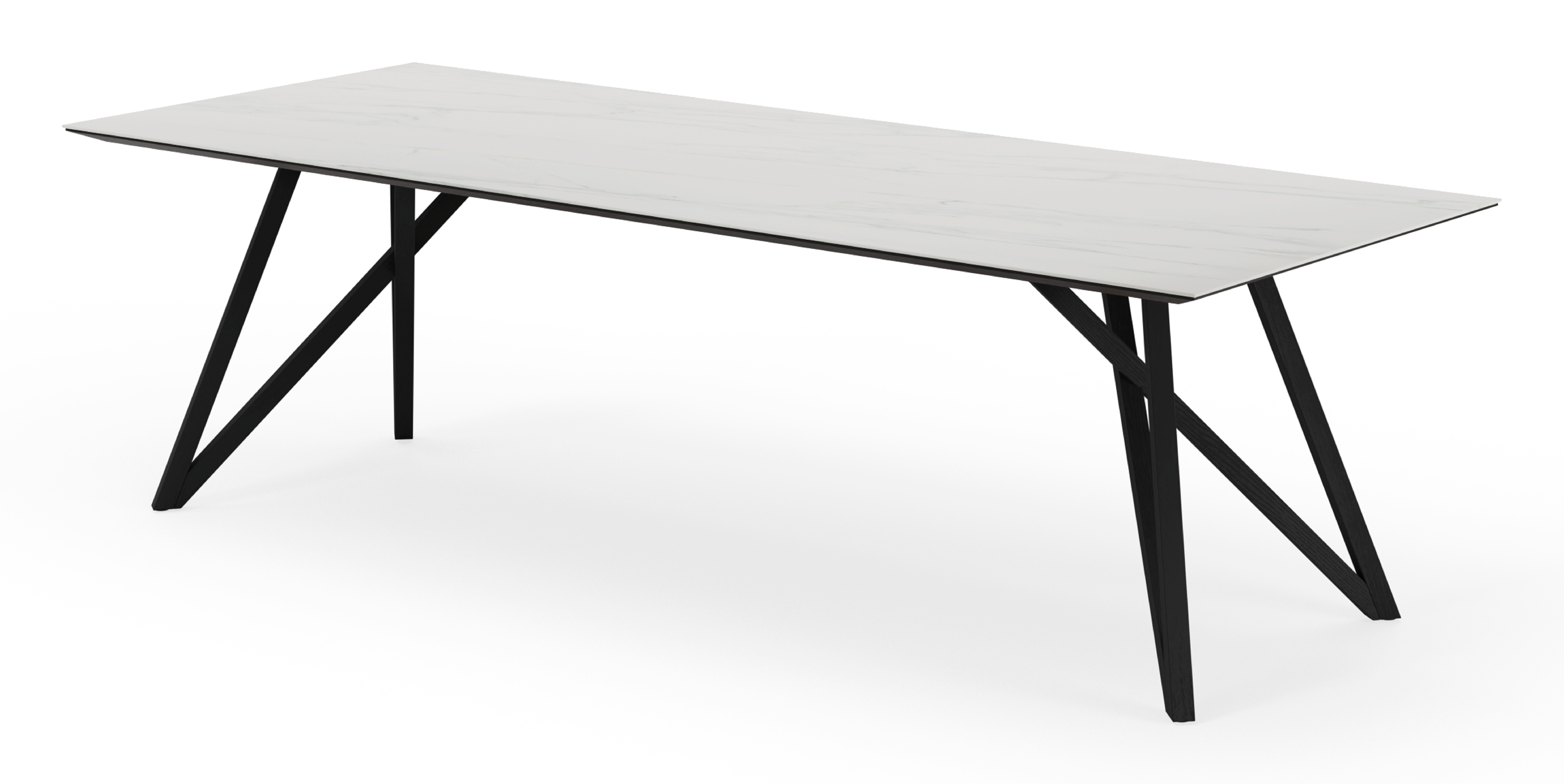 Table de salle à manger Ragno armature en chêne noir avec plateau Ceramo rectangulaire céramique en couleur Calacatta 260 x 100 x 77 cm