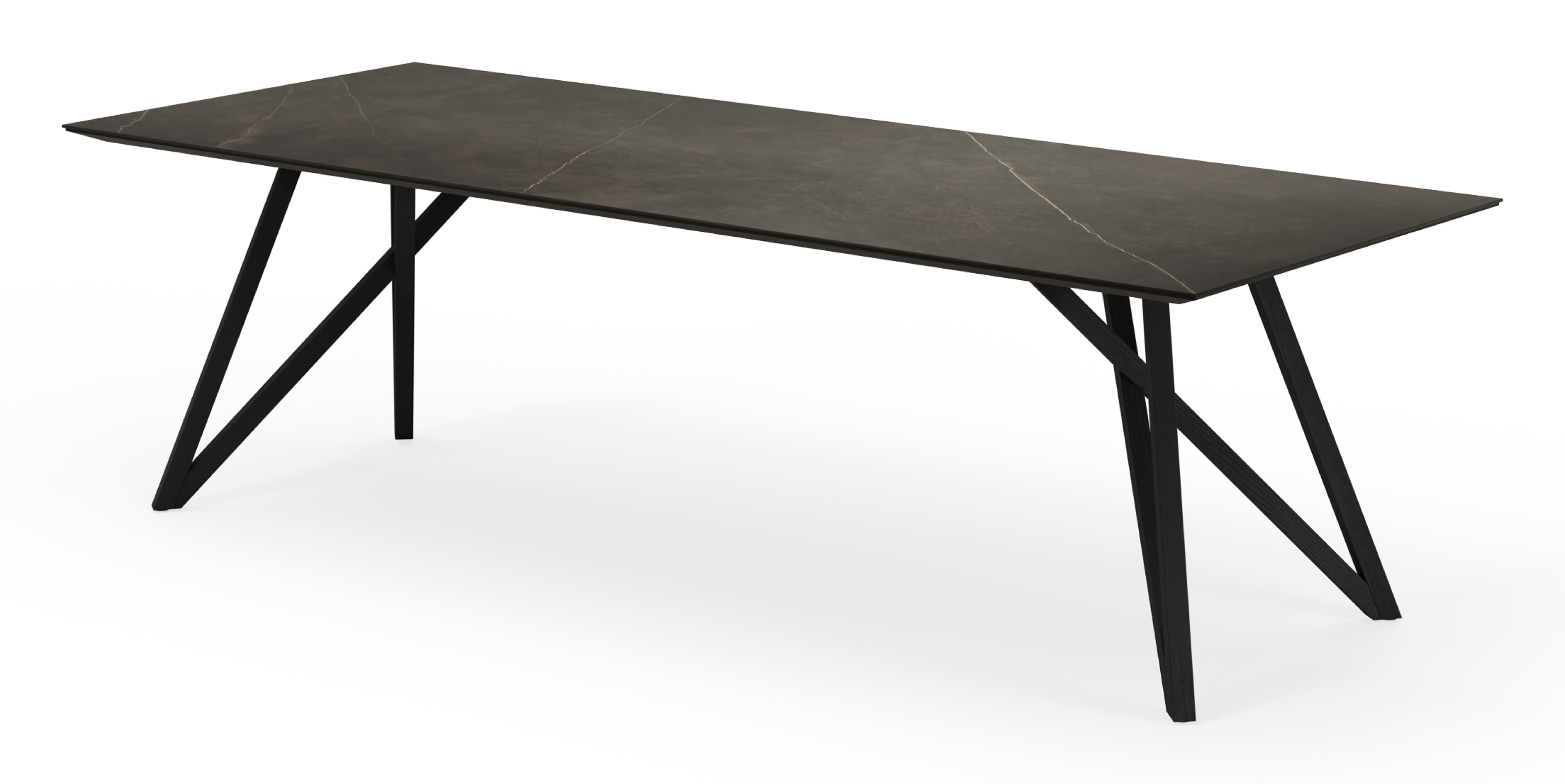 Table de salle à manger Ragno armature en chêne noir avec plateau Ceramo rectangulaire céramique en couleur Calatorao 260 x 100 x 77 cm