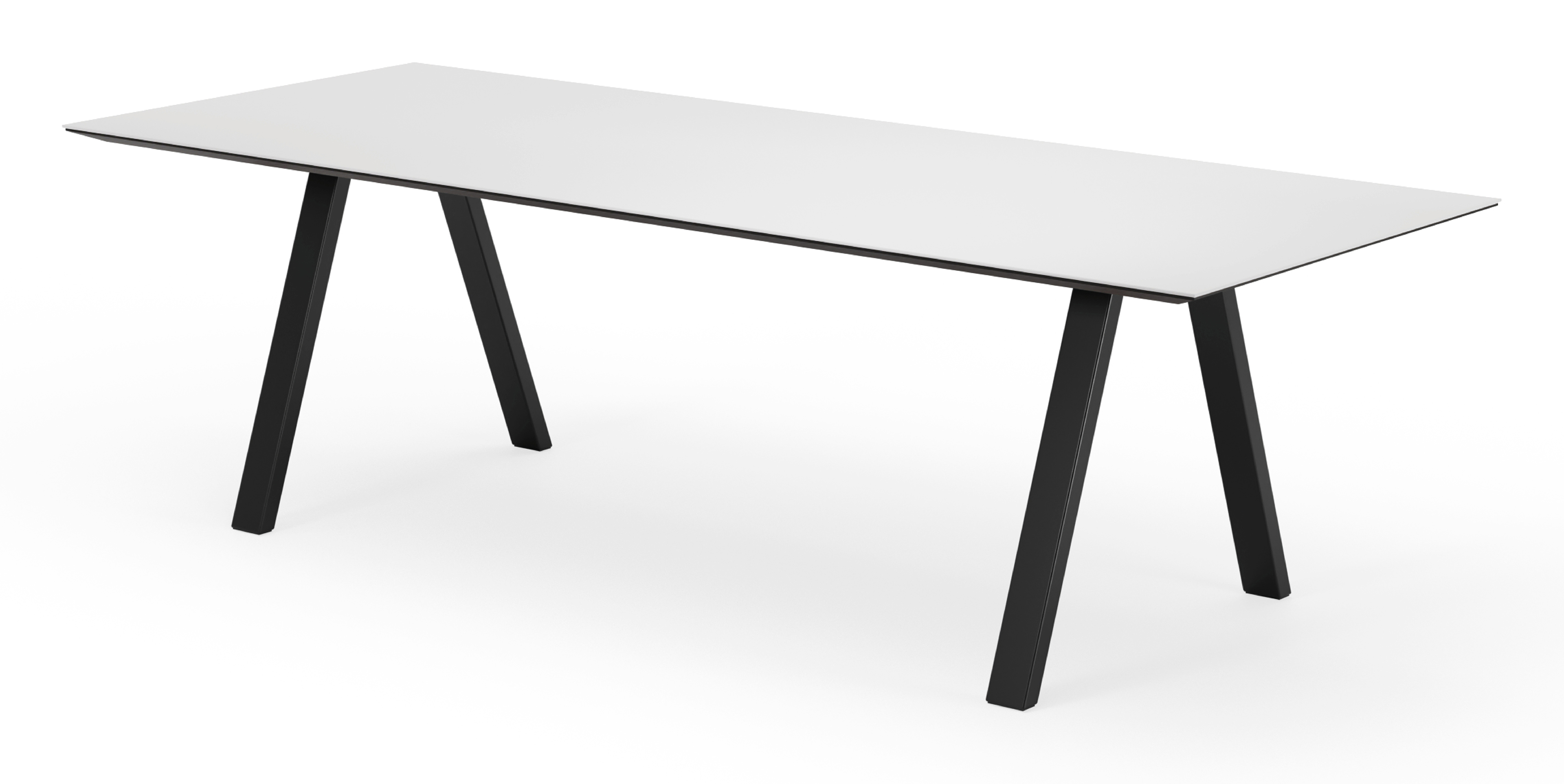 Eettafel Tiendo onderstel in zwart metaal met rechthoekig volkeramisch Ceramo blad in kleur Arctic White 260 x 100 x 77 cm