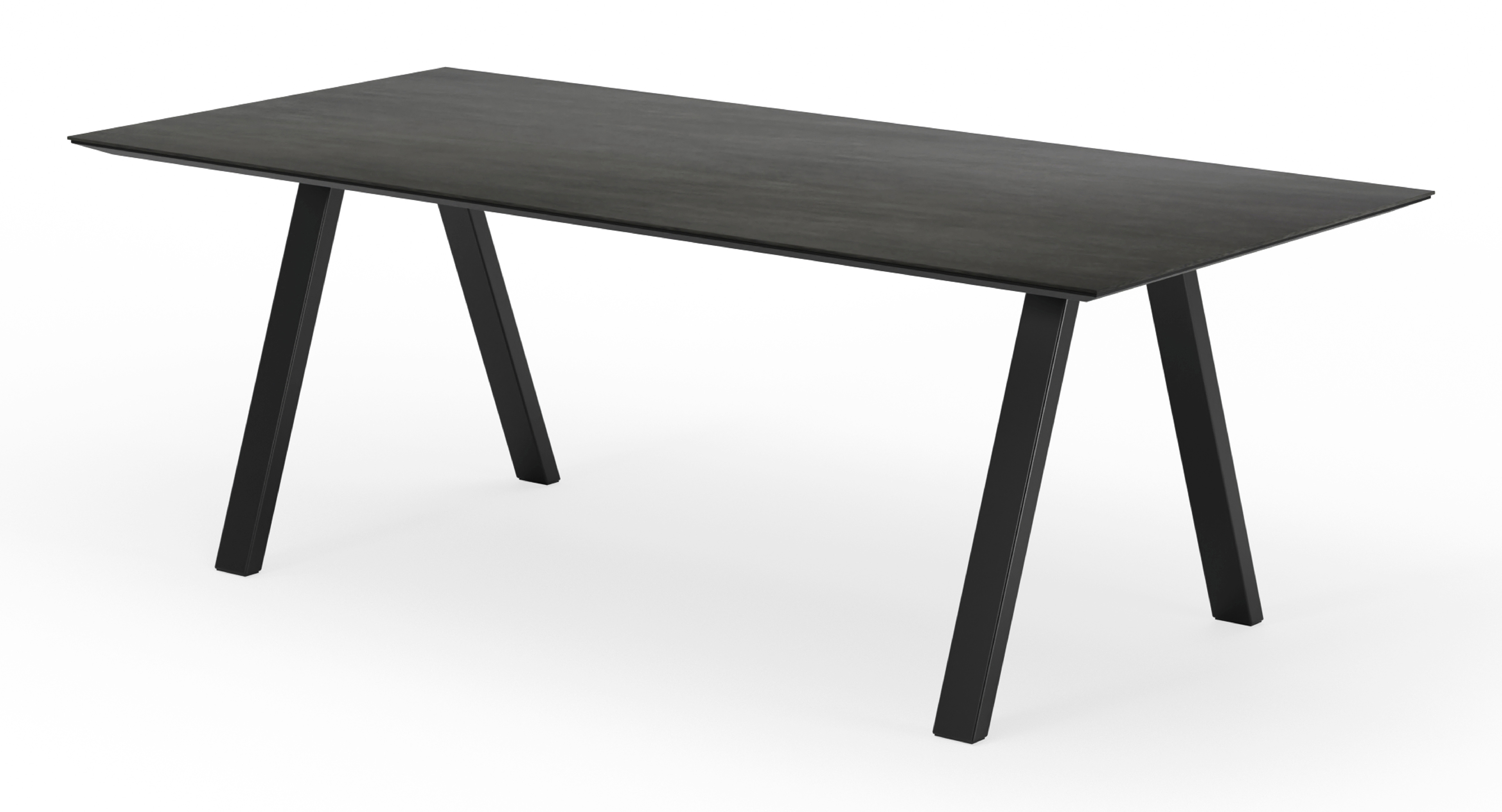Table de salle à manger Tiendo armature en métal noir avec plateau Ceramo rectangulaire céramique en couleur Basalt Black 220 x 100 x 77 cm