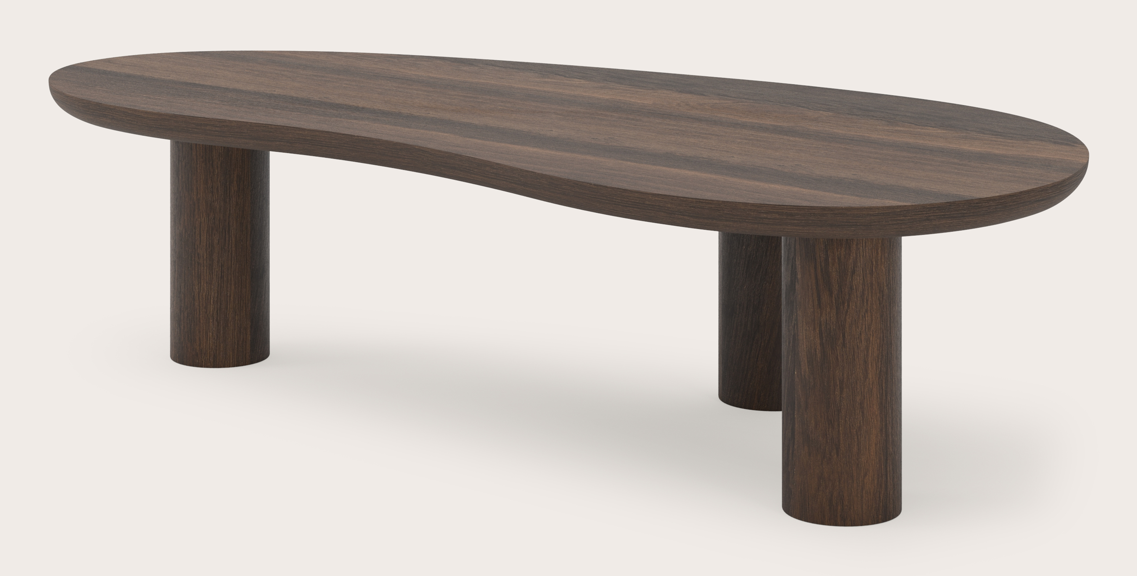 Table basse Amato Rondo XSmall armature avec plateau Amato en forme blob en chêne fumé 135 x 68 x 34 cm