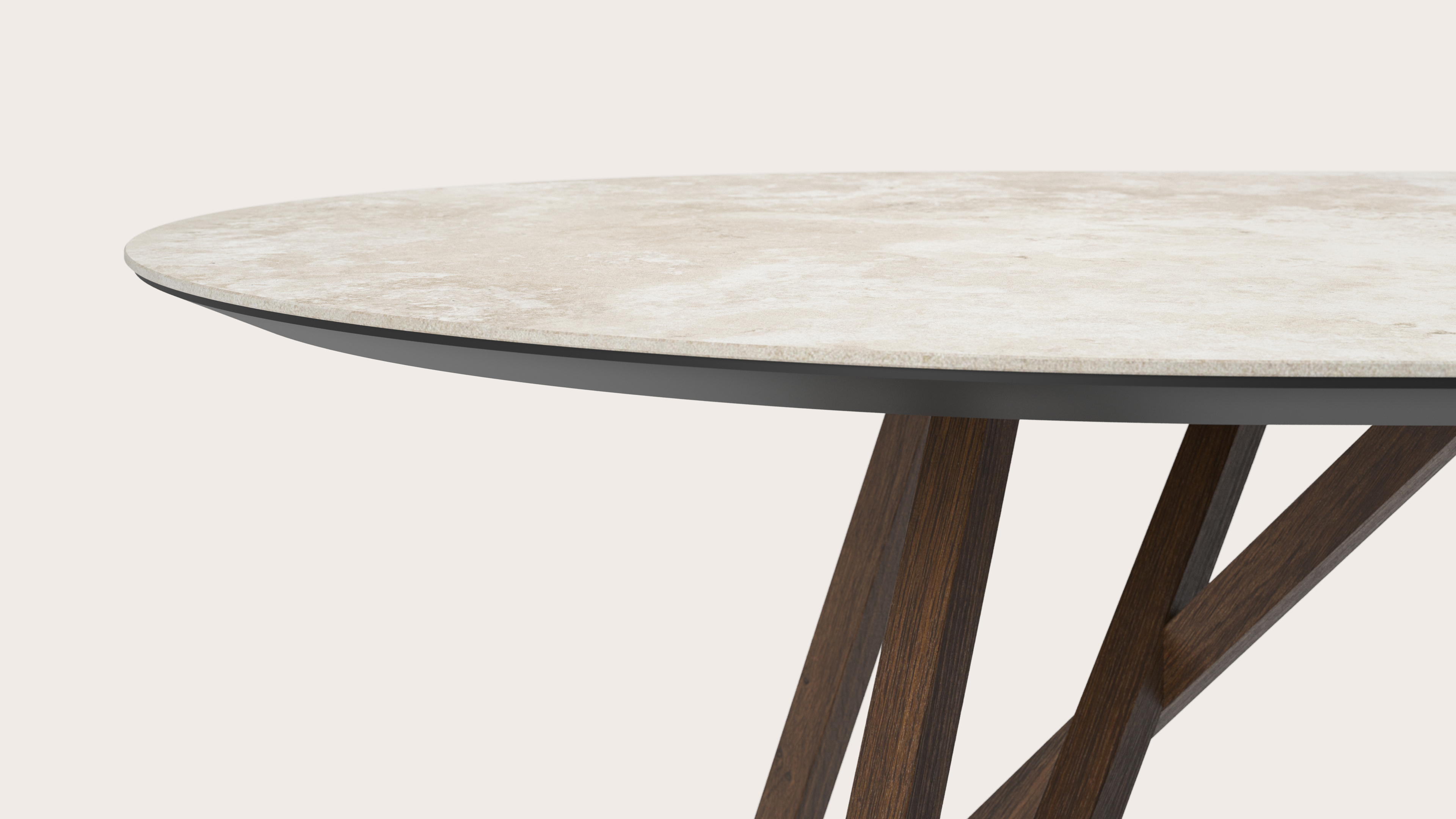 Table de salle à manger Ragno armature en chêne fumé avec plat plateau Ceramo ovale en céramique en couleur Rapolano 300 x 120 x 77 cm
