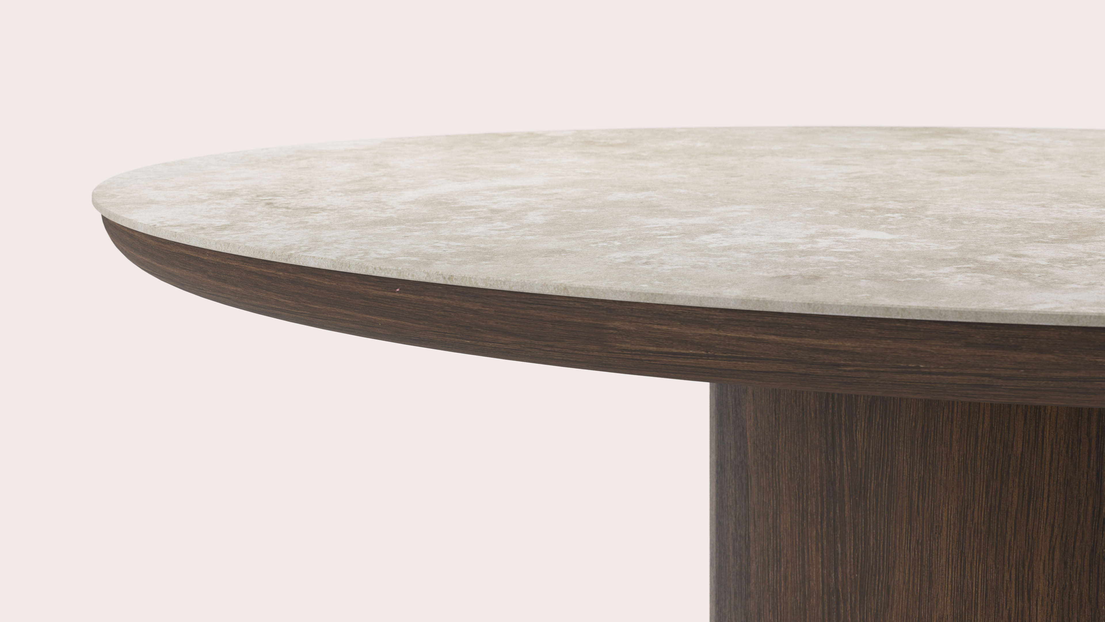 Table de salle à manger Amato Rondo armature en chêne fumé avec plateau Ceramo rond en céramique en couleur Rapolano Ø150 x 76 cm