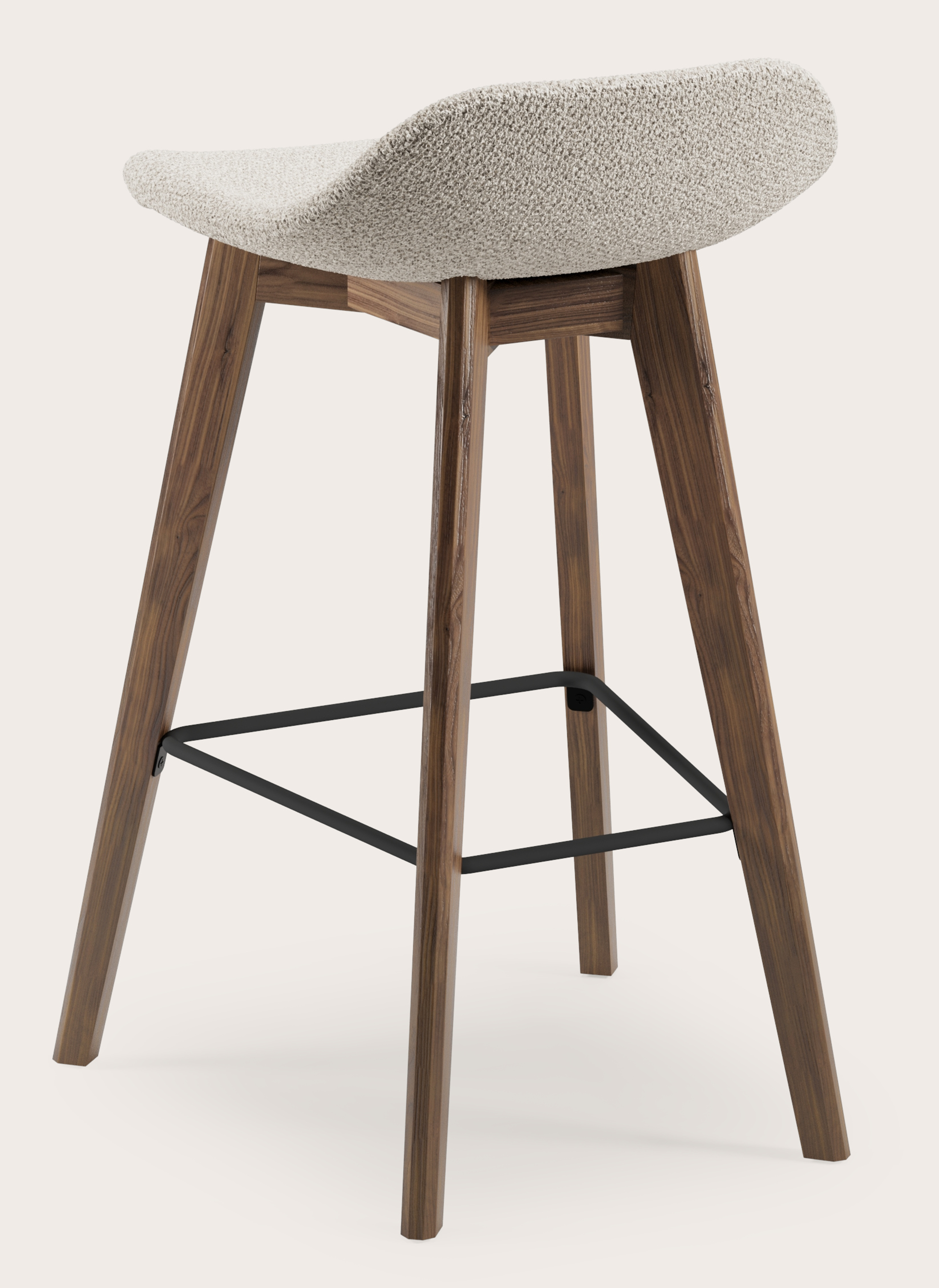 Vasco tabouret de bar basse en noyer avec assise en Hero tissu Beige
