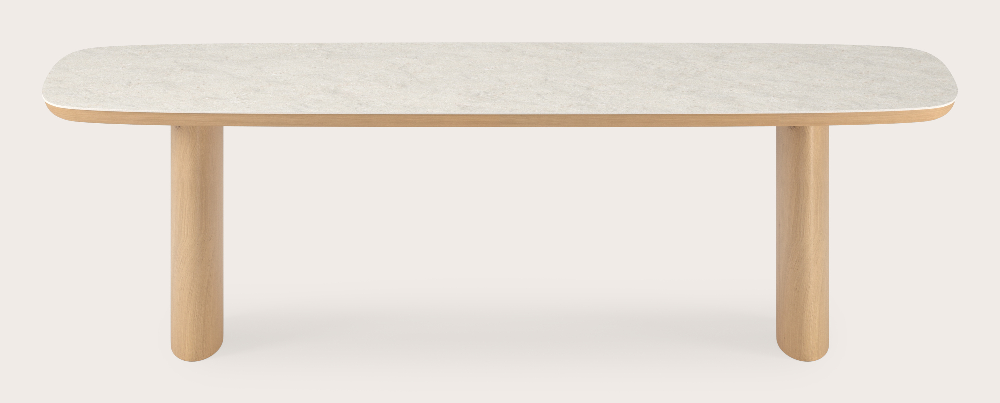 Table de salle à manger Amato Ellipso armature en chêne couleur naturelleavec plateau Ceramo forme arrondie en céramique en couleur Shilin 260 x 110 x 76 cm