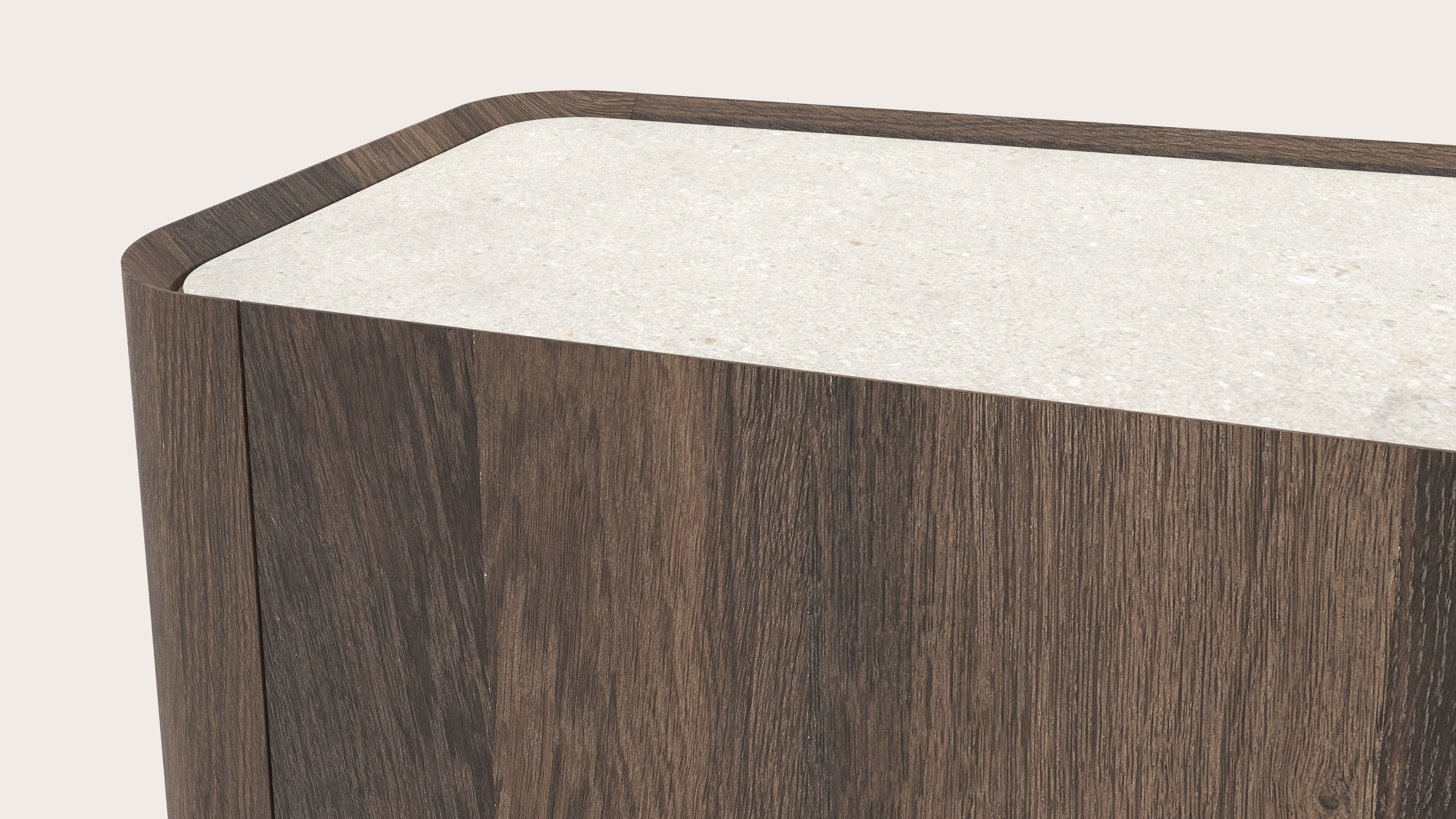 Meuble tv Curvato en chêne fumé avec pieds ronds en métal avec plateau Ceramo en céramique en couleur Shilin 169 x 45 x 52 cm