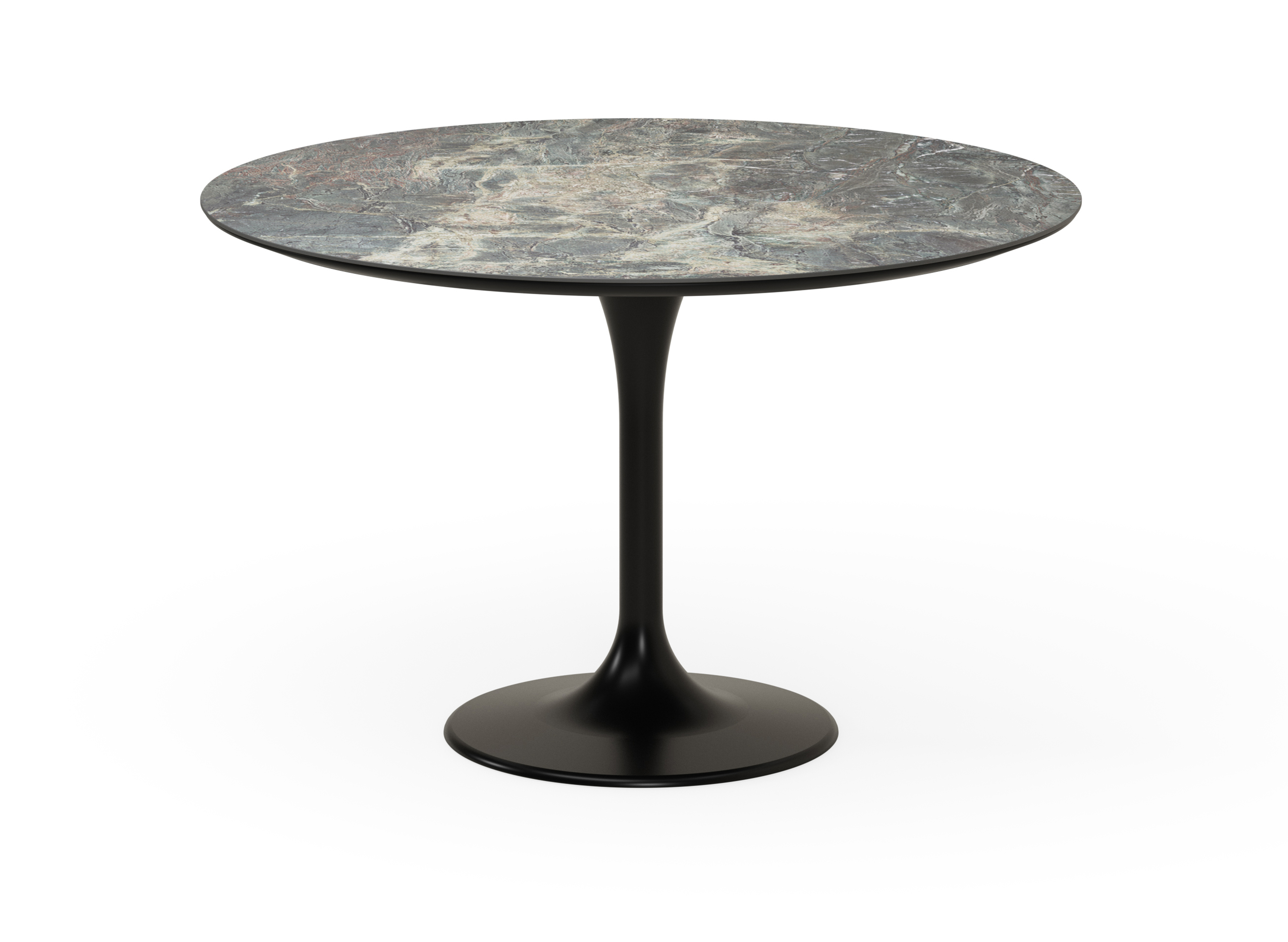 Eettafel Tulipo onderstel in zwarte eik met rond volkeramisch Ceramo blad in kleur Amazonico Ø120 x 76 cm