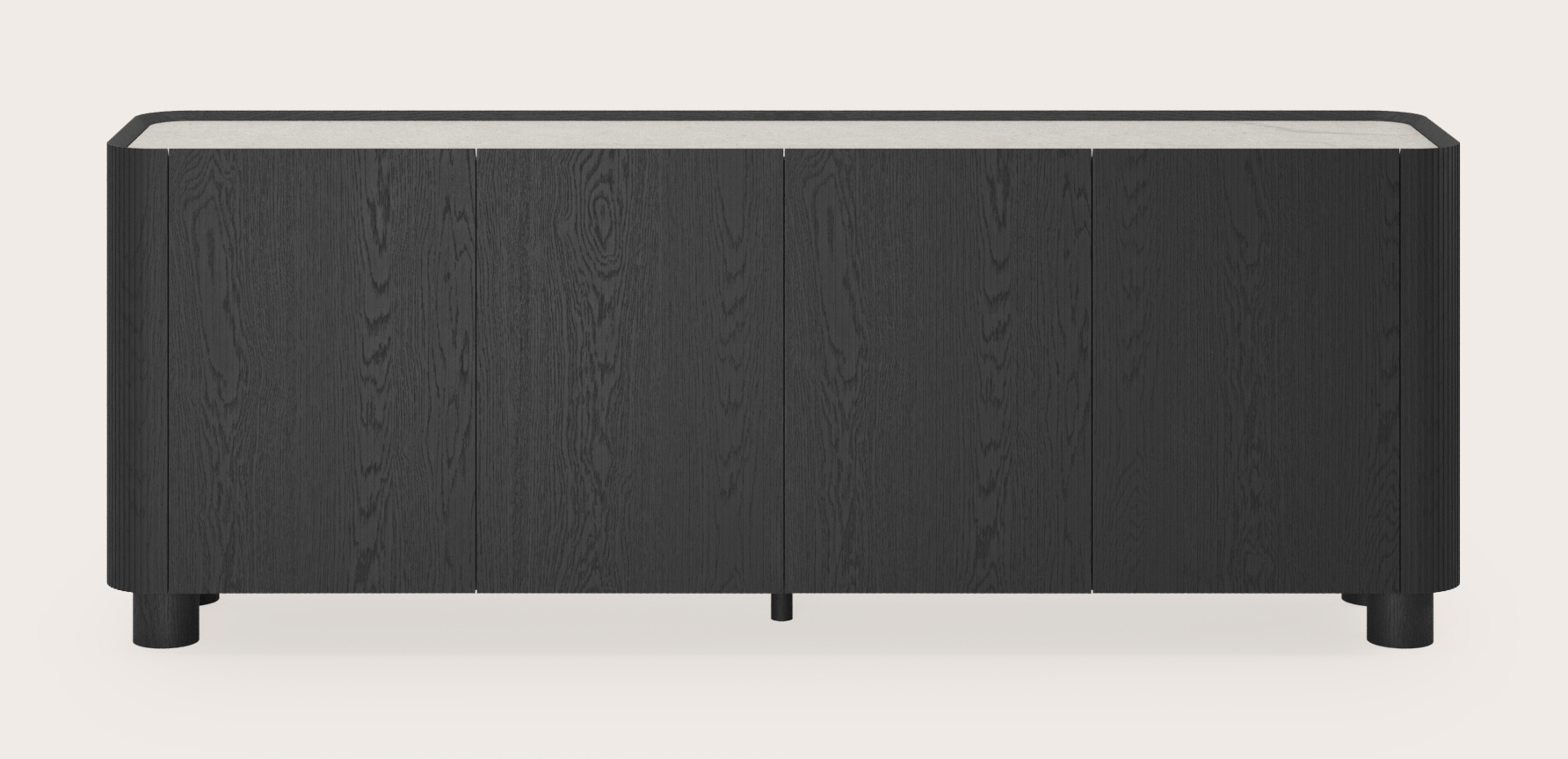 Buffet Grivato en chêne noir avec pieds ronds en bois avec plateau Ceramo en céramique en couleur Shilin 203 x 45 x 76 cm