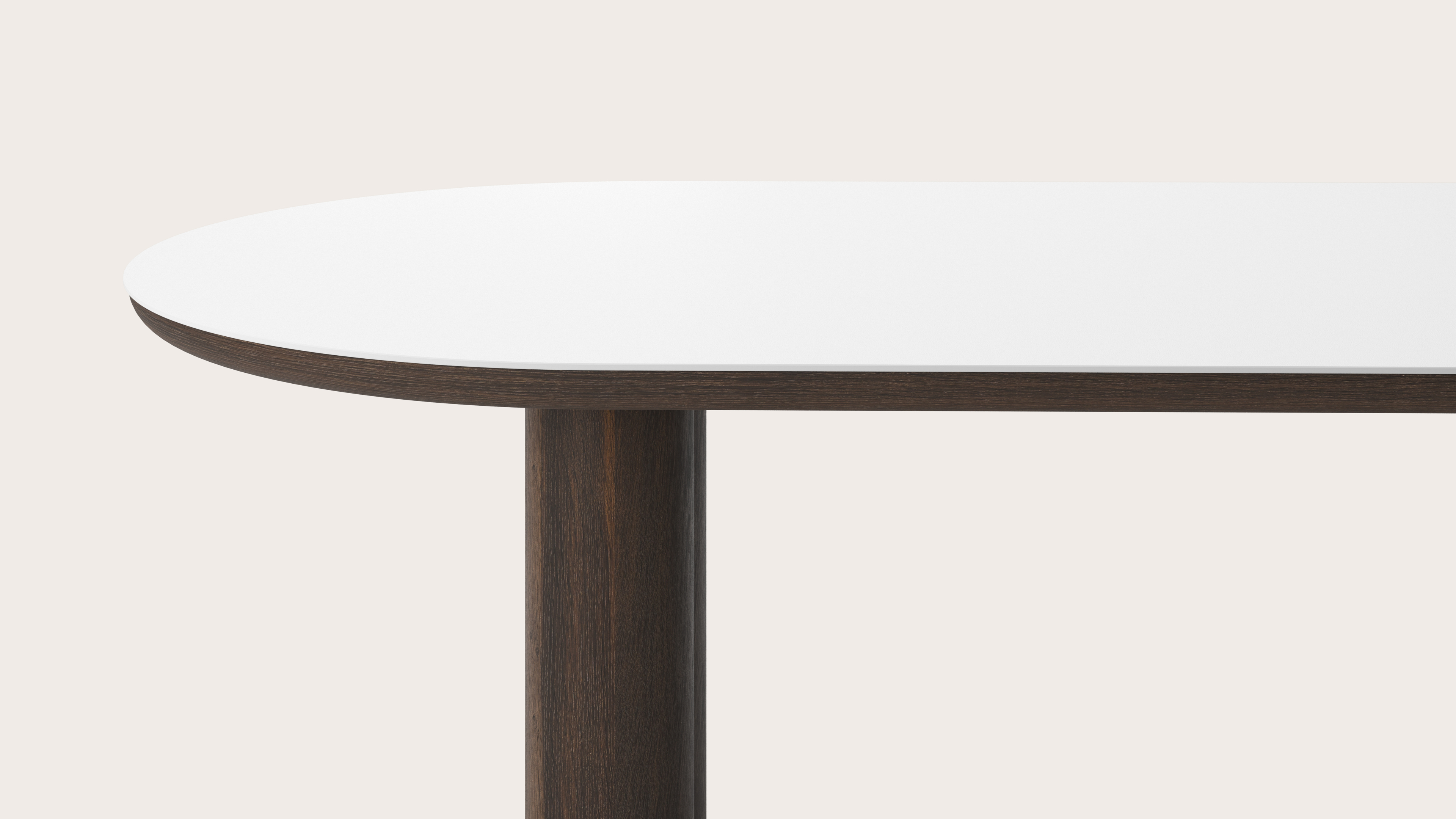 Eettafel Amato Rondo onderstel in gerookte eik met plat ovaal volkeramisch Ceramo blad in kleur Arctic White 220 x 110 x 76 cm