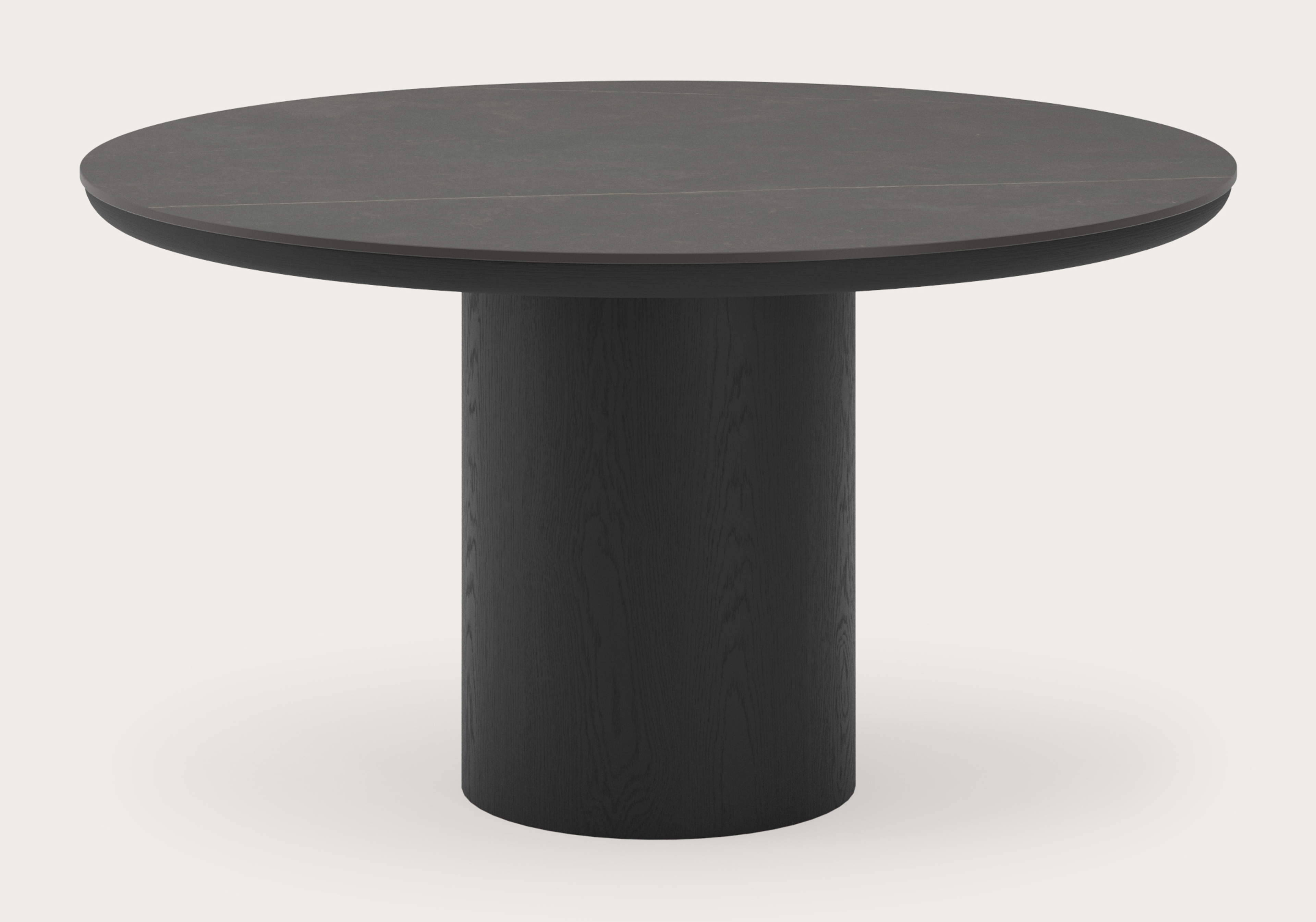 Table de salle à manger Amato Rondo armature en chêne noir avec plateau Ceramo rond en céramique en couleur Calatorao Ø140 x 76 cm