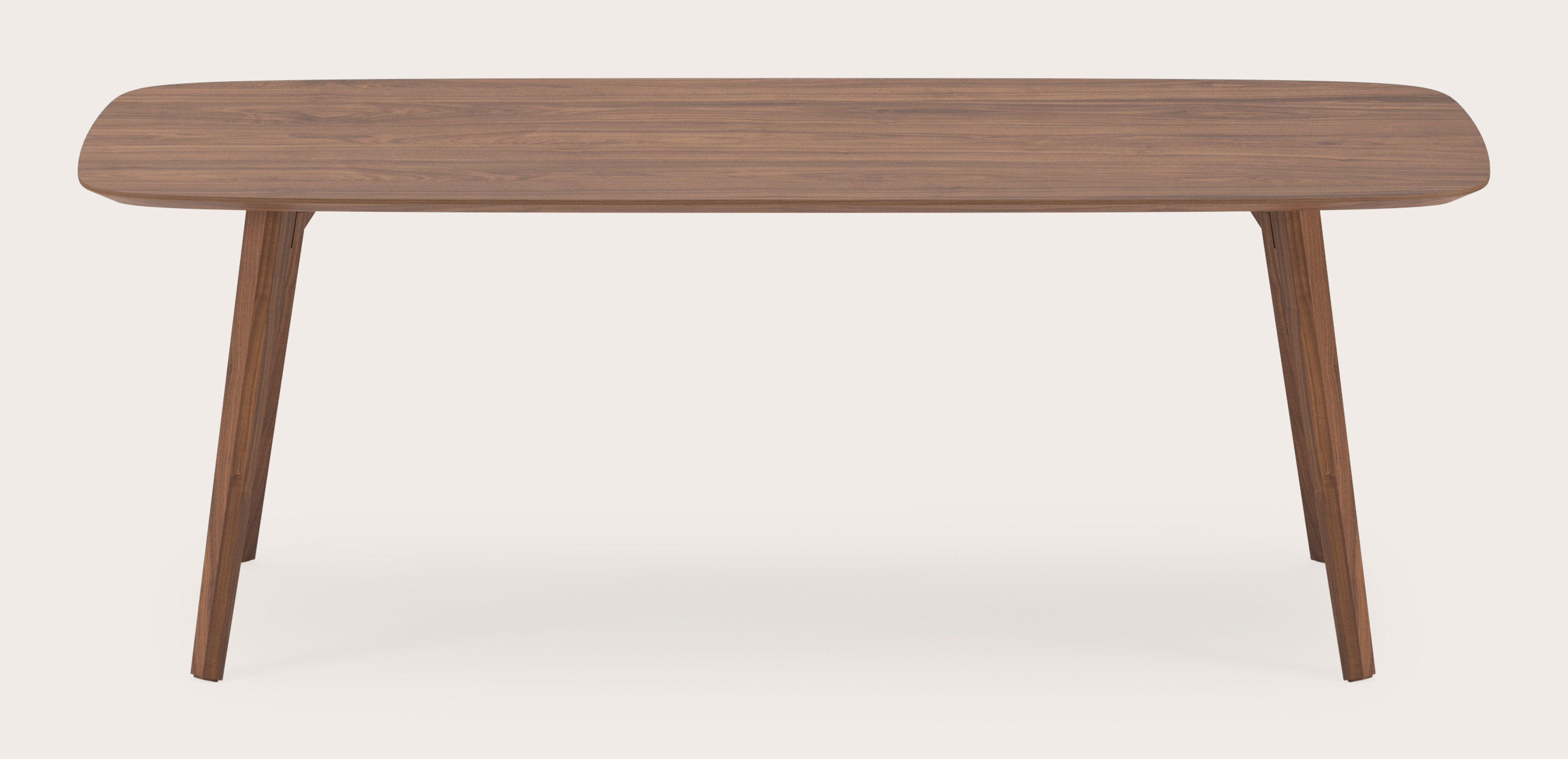 Eettafel Clino onderstel in walnoot met bootvormig Finesso blad in walnoot 220 x 105 x 76 cm