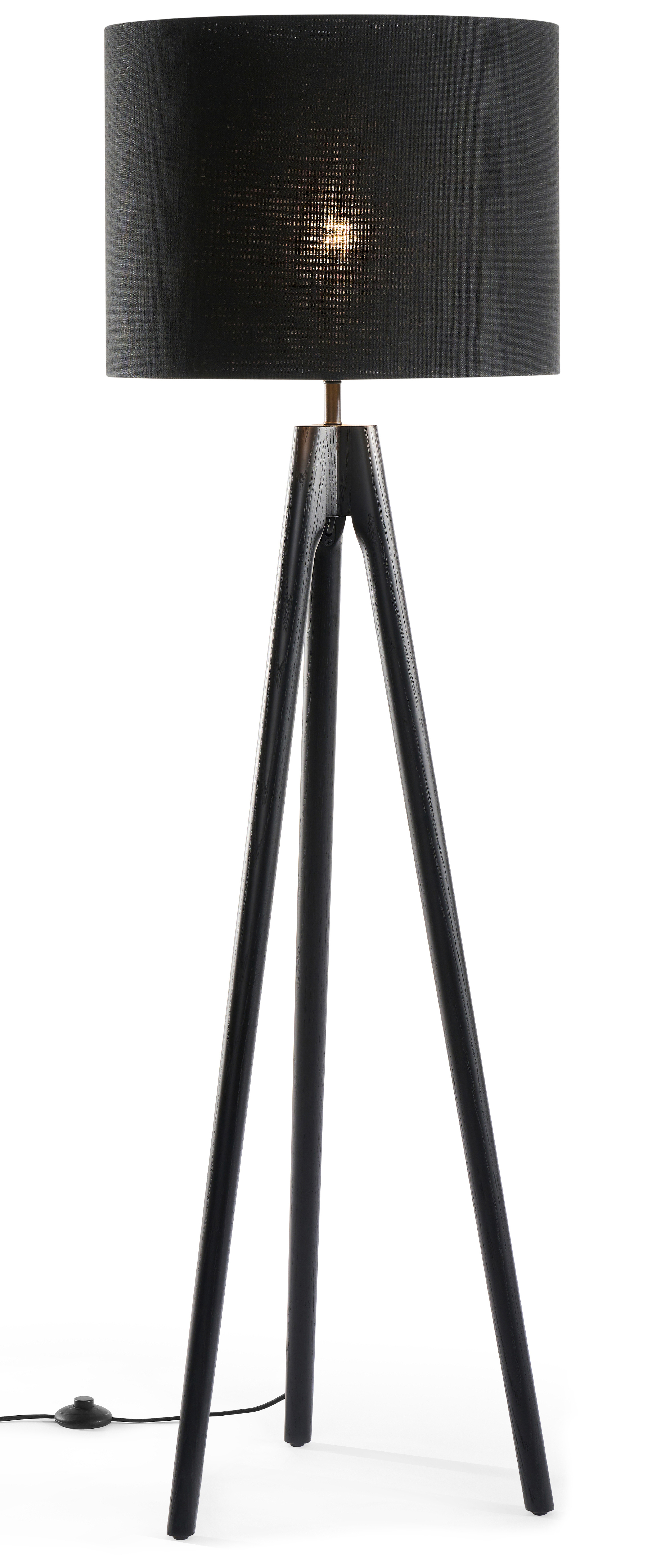Staande lamp Trepunto in zwarte eik met Giro lampenkap in Livigno stof in kleur Black