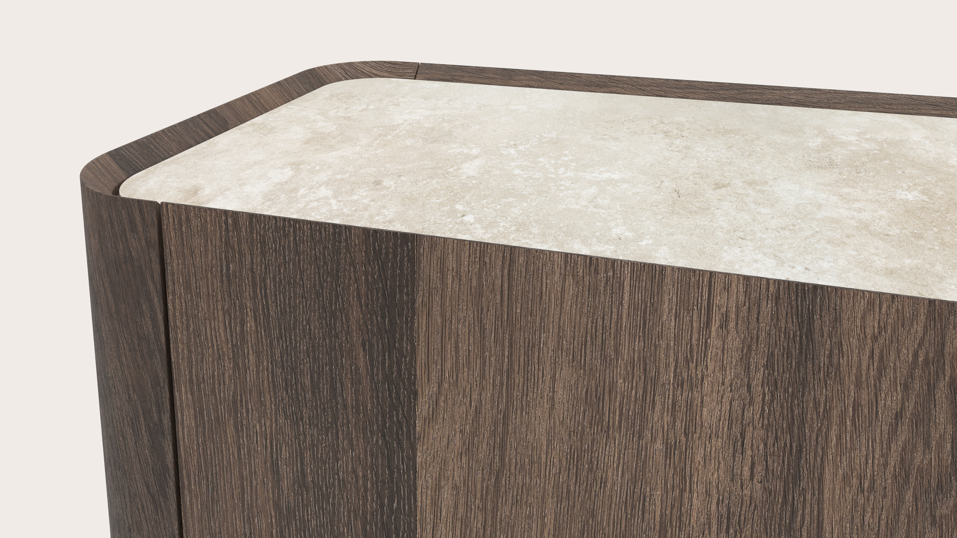 Buffet Curvato en chêne fumé avec pieds ronds en bois avec plateau Ceramo en céramique en couleur Rapolano 219 x 45 x 76 cm