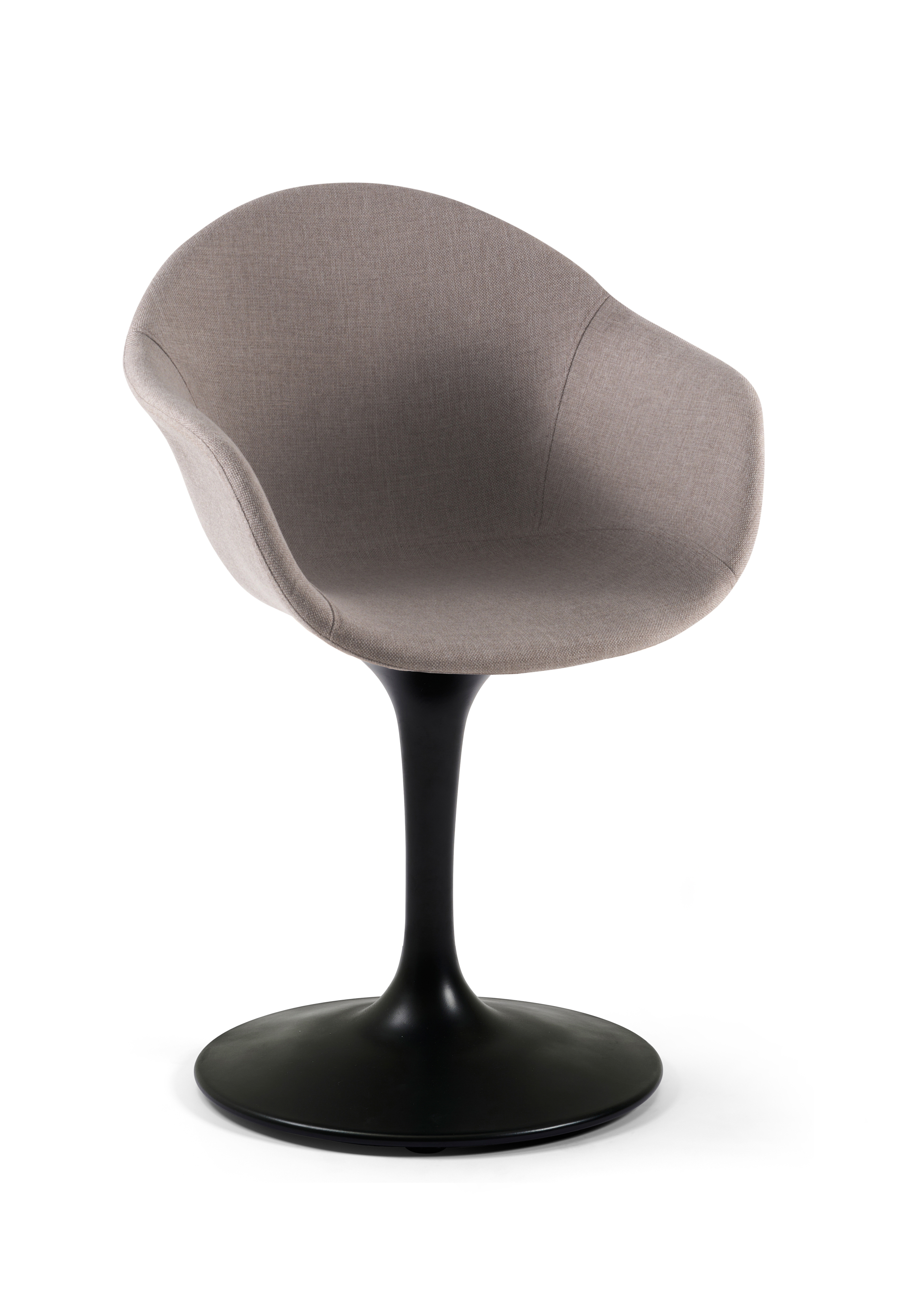 Vasco armstoel in Basic tissu Taupe met draaibare stoelpoot Tulipo in zwart metaal