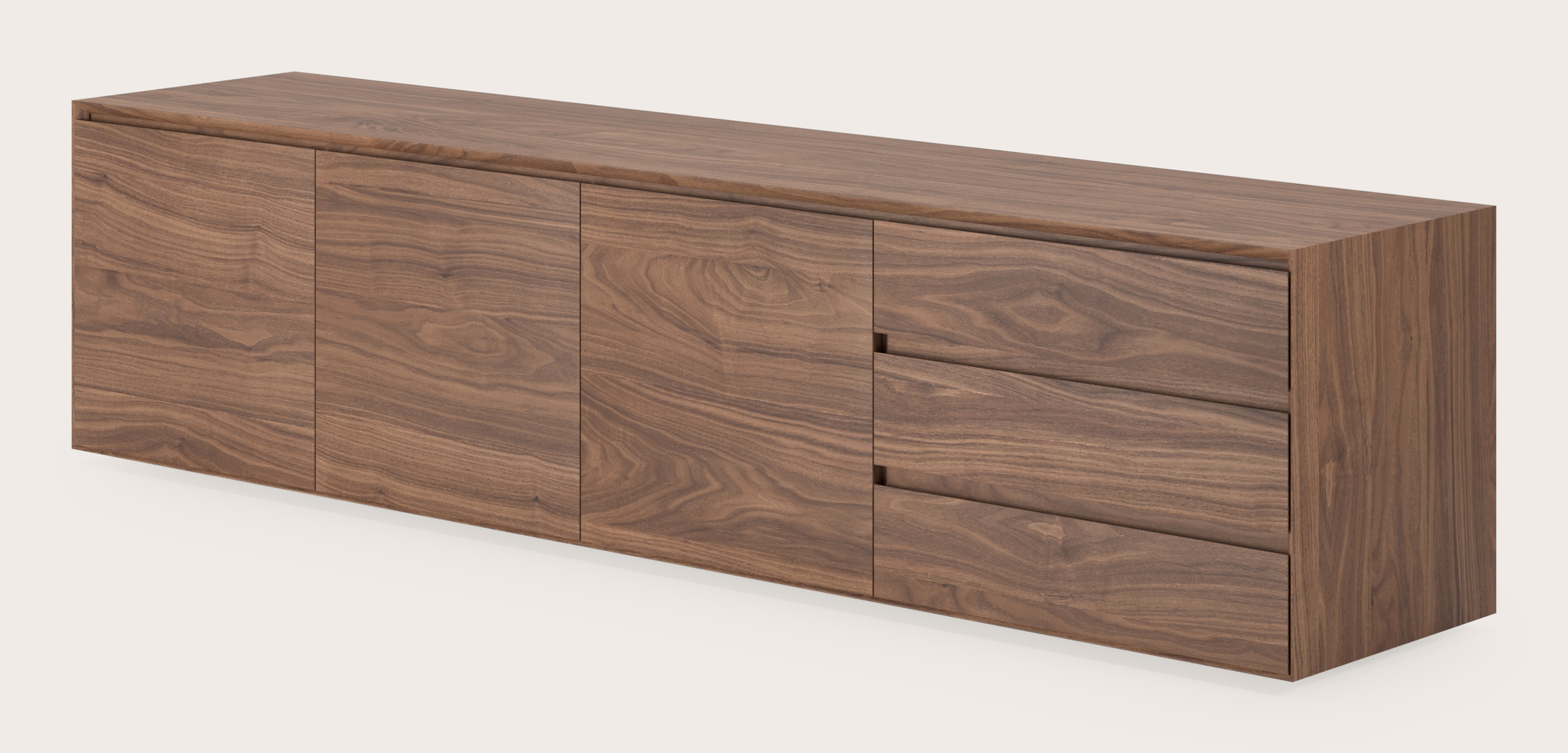Arno dressoir in walnoot 215 x 45 cm