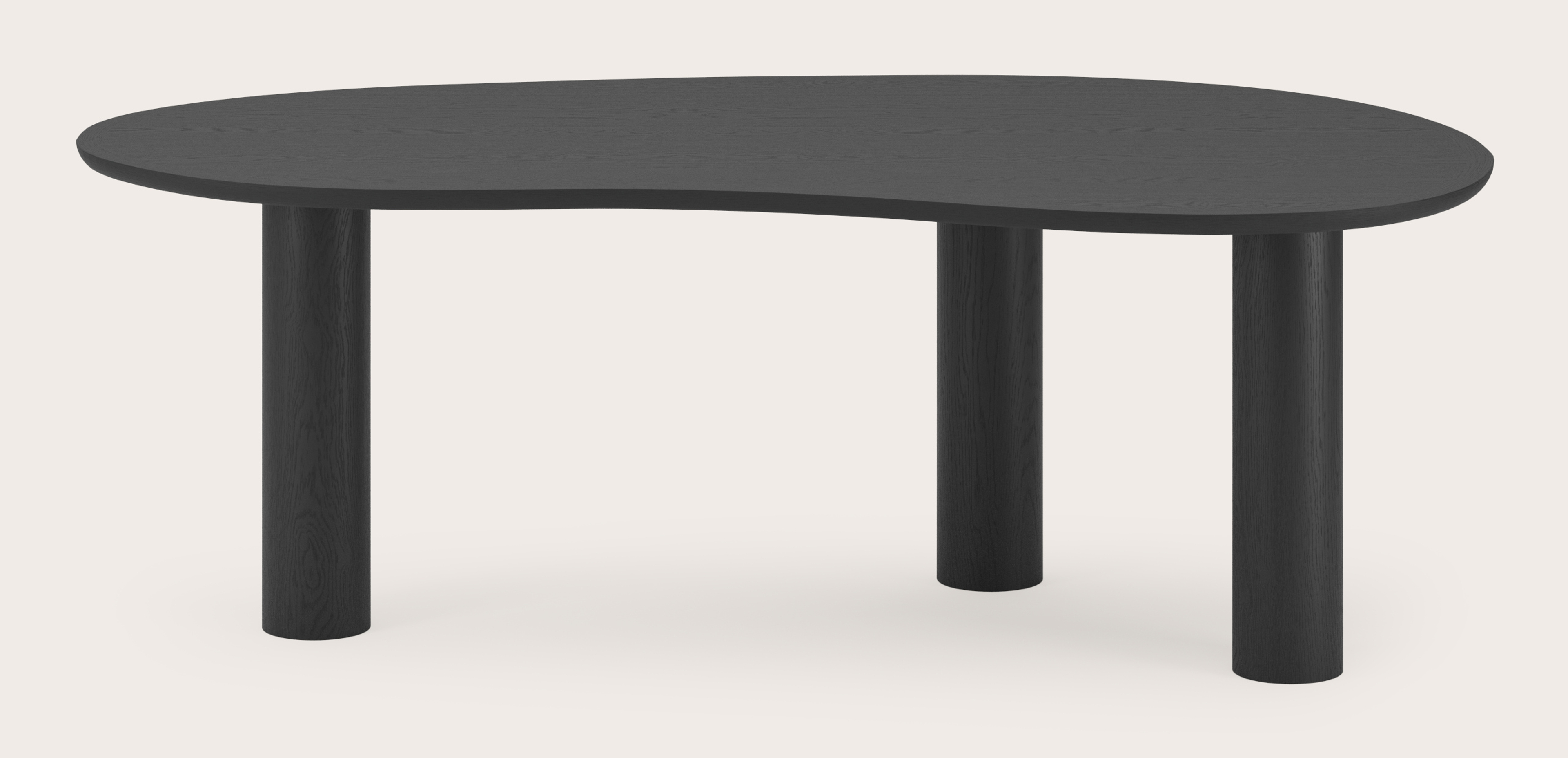 Eettafel Amato Rondo onderstel met blobvormig Amato blad in zwarte eik  220 x 112 x 76 cm