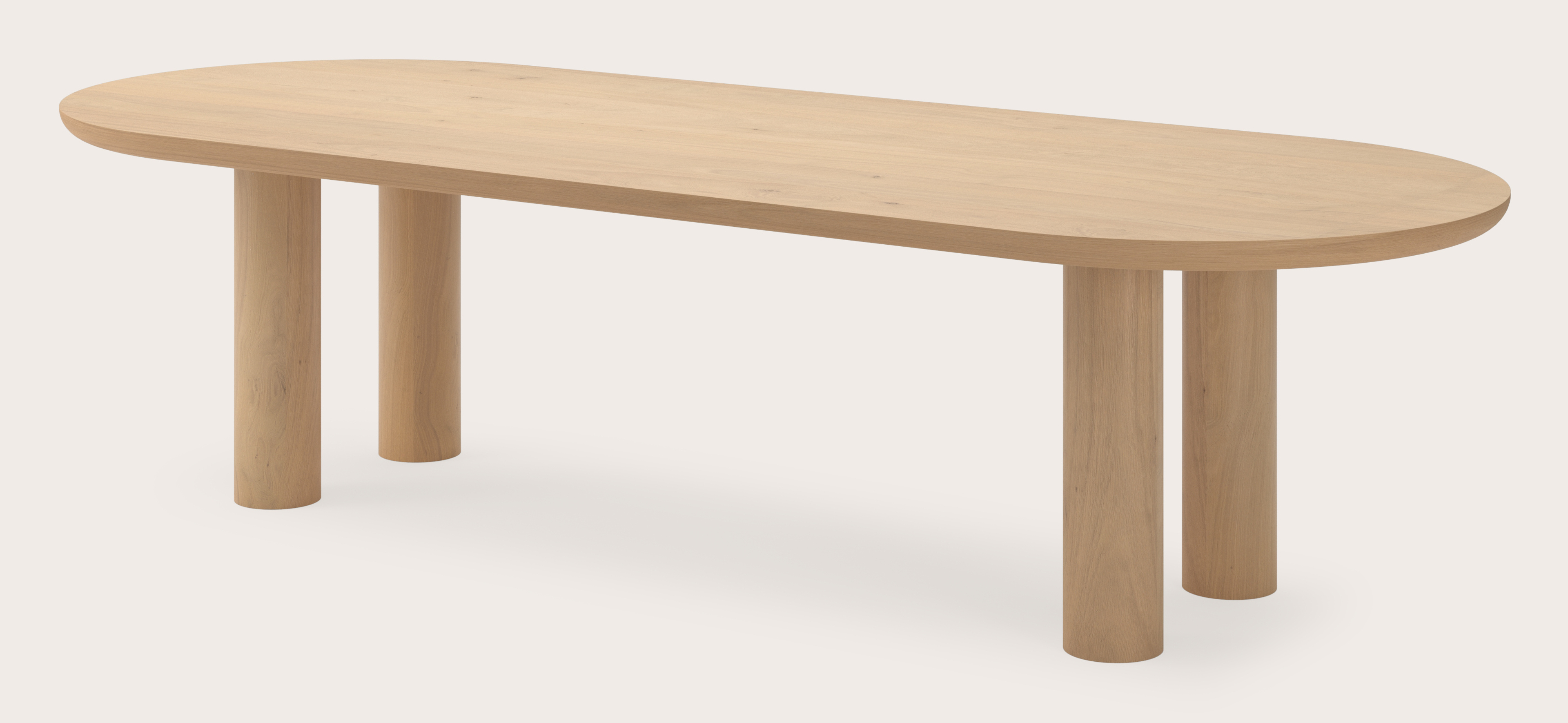 Eettafel Amato Rondo onderstel met plat ovaal Amato blad in natuurkleurige eik 300 x 115 x 79 cm