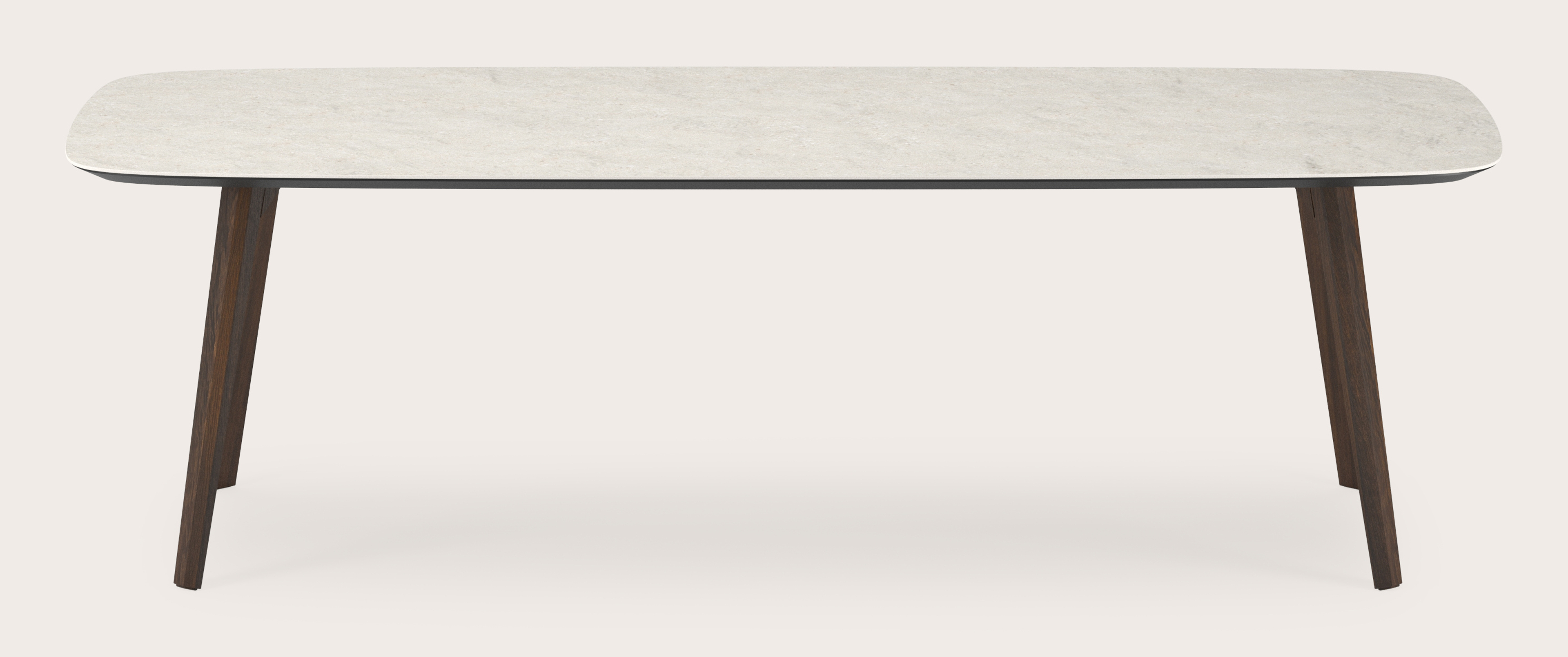 Table de salle à manger Clino armature en chêne fumé avec plateau Ceramo forme arrondie en céramique en couleur Shilin 260 x 110 x 77 cm