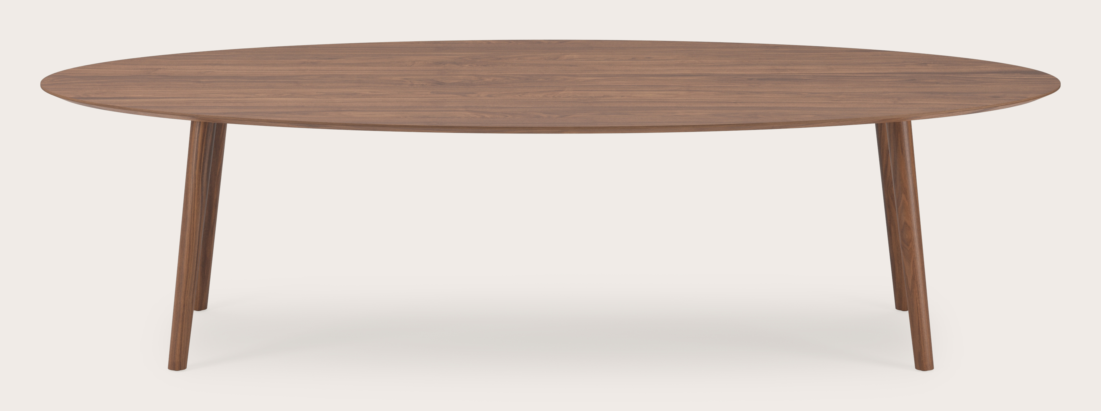 Eettafel Conico onderstel in walnoot met ovaal Finesso blad in walnoot 300 x 140 x 77 cm