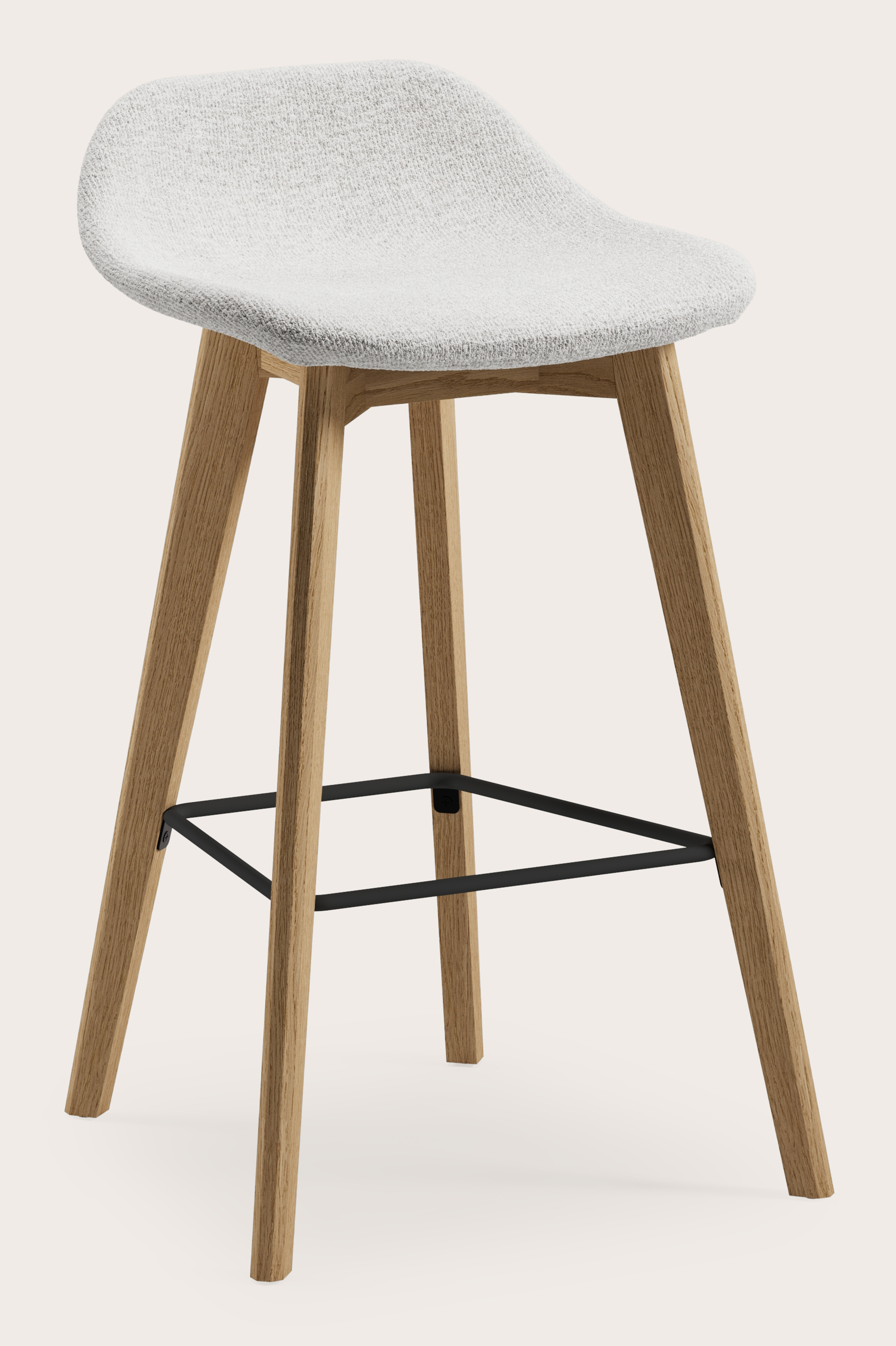 Vasco tabouret de bar basse en chêne couleur naturelle avec assise en Nova tissu Lunar