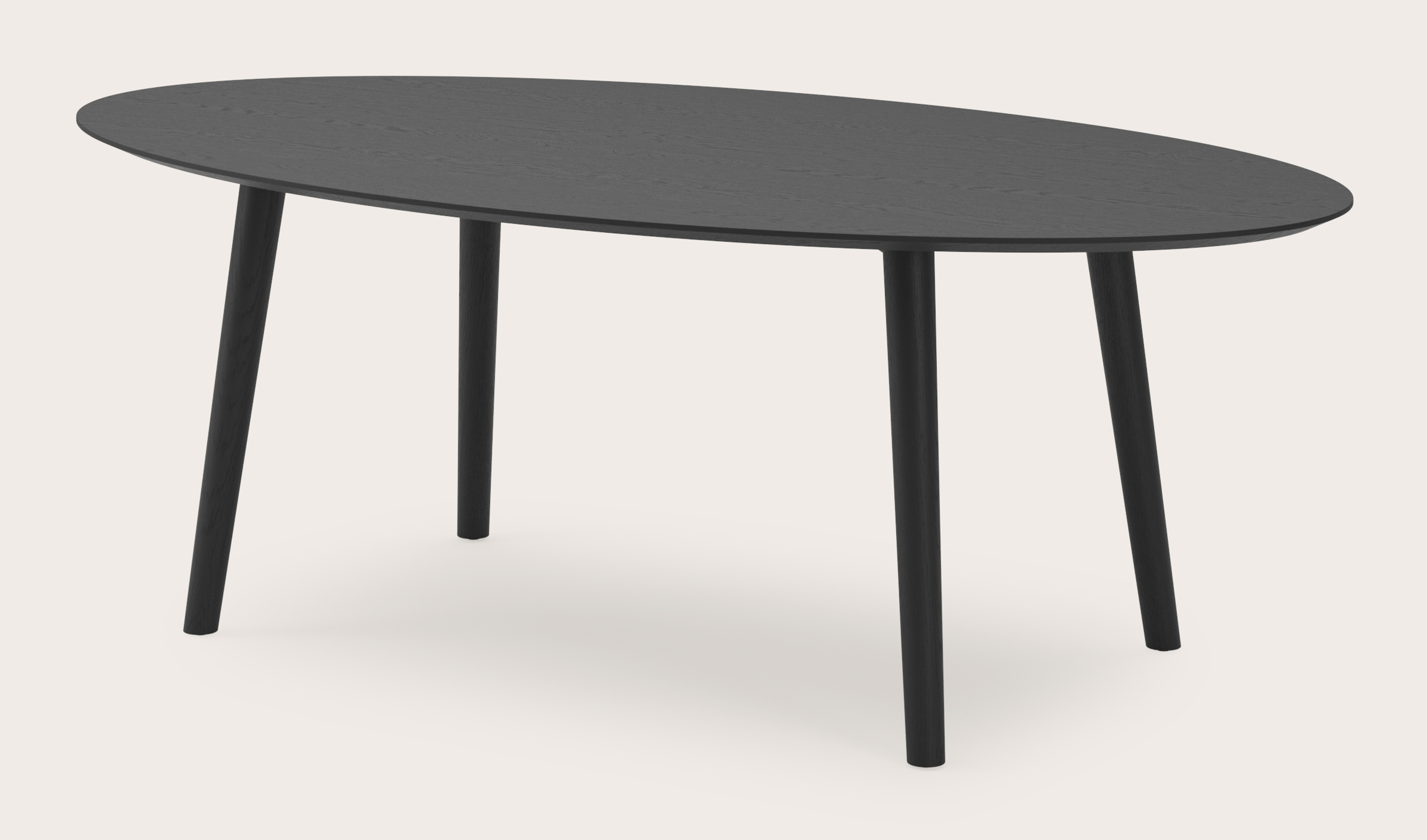 Eettafel Conico onderstel in zwarte eik met ovaal Finesso blad in zwarte eik 220 x 120 x 77 cm