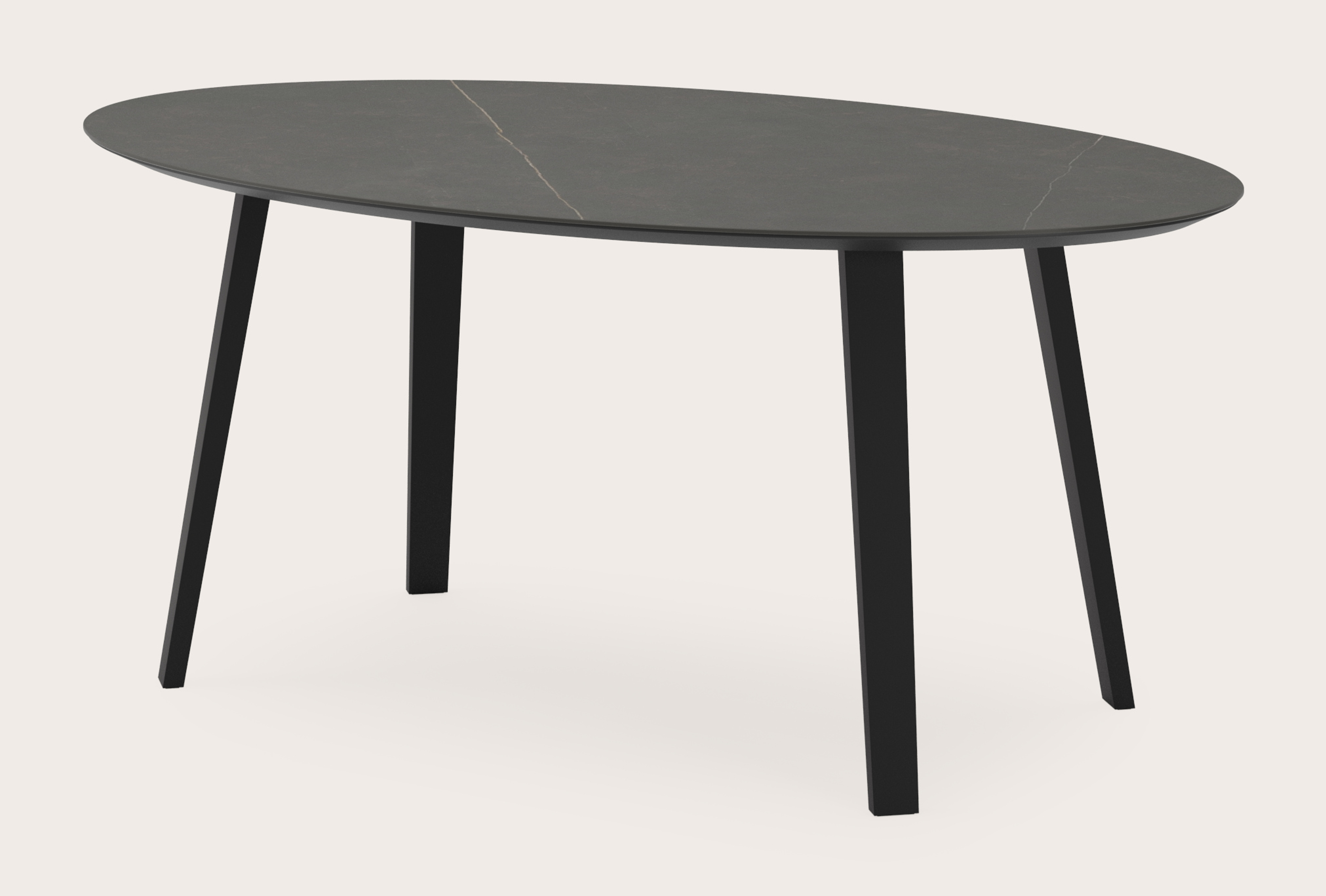 Table de salle à manger Clino armature en métal noir avec plateau Ceramo ovale en céramique en couleur Calatorao 180 x 110 x 77 cm