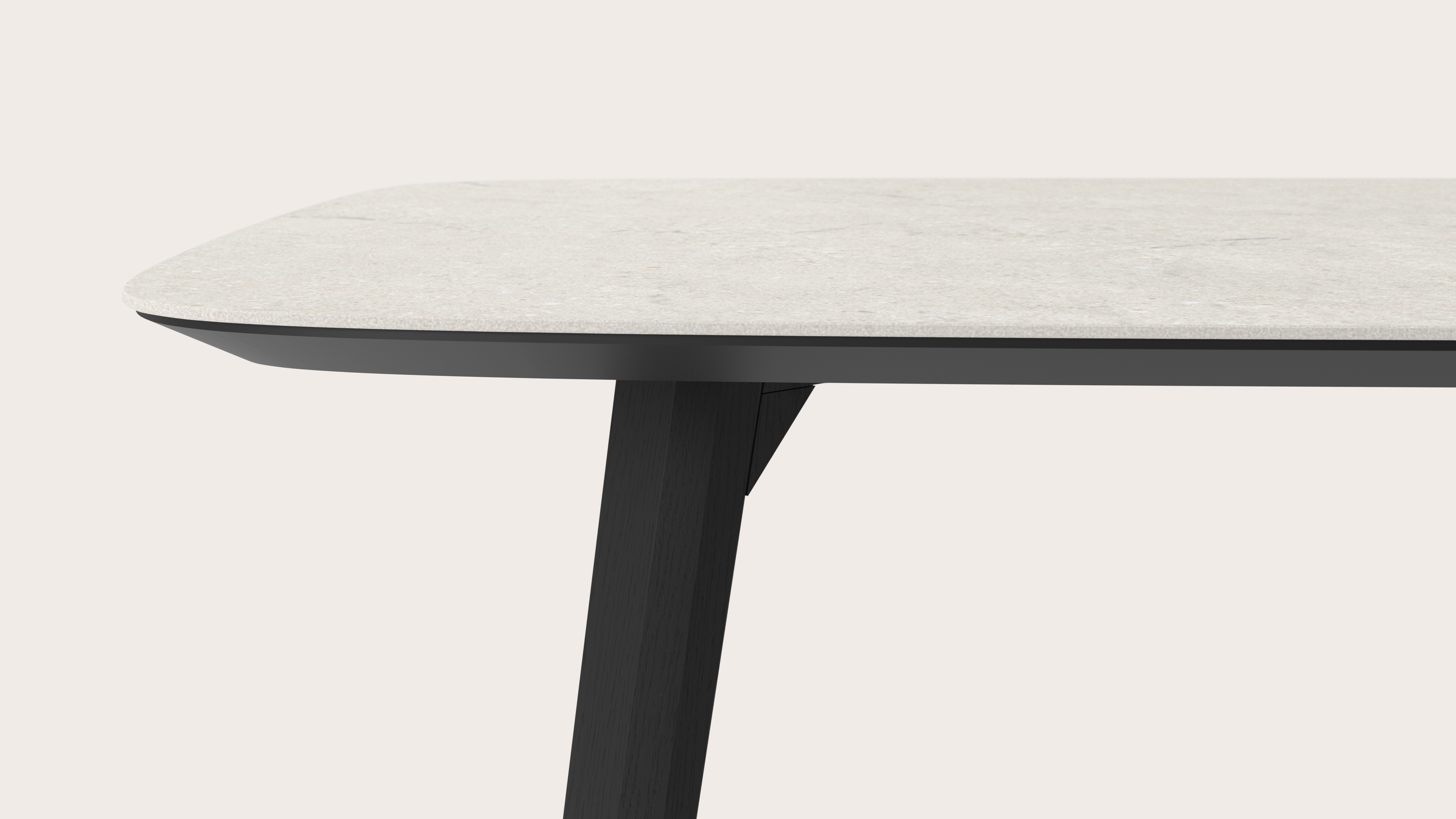 Table de salle à manger Clino armature en chêne noir avec plateau Ceramo forme arrondi en céramique en couleur Shilin 180 x 100 x 77 cm