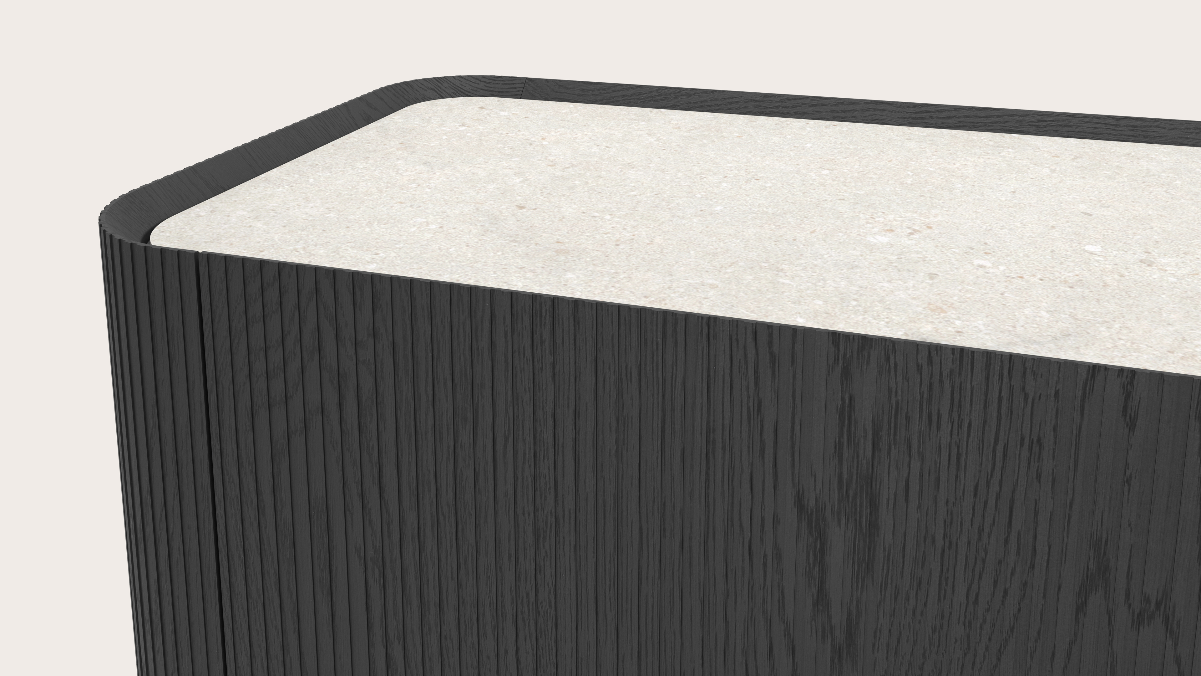 Buffet Grivato en chêne noir avec pieds ronds en bois avec plateau Ceramo en céramique en couleur Shilin 203 x 45 x 76 cm