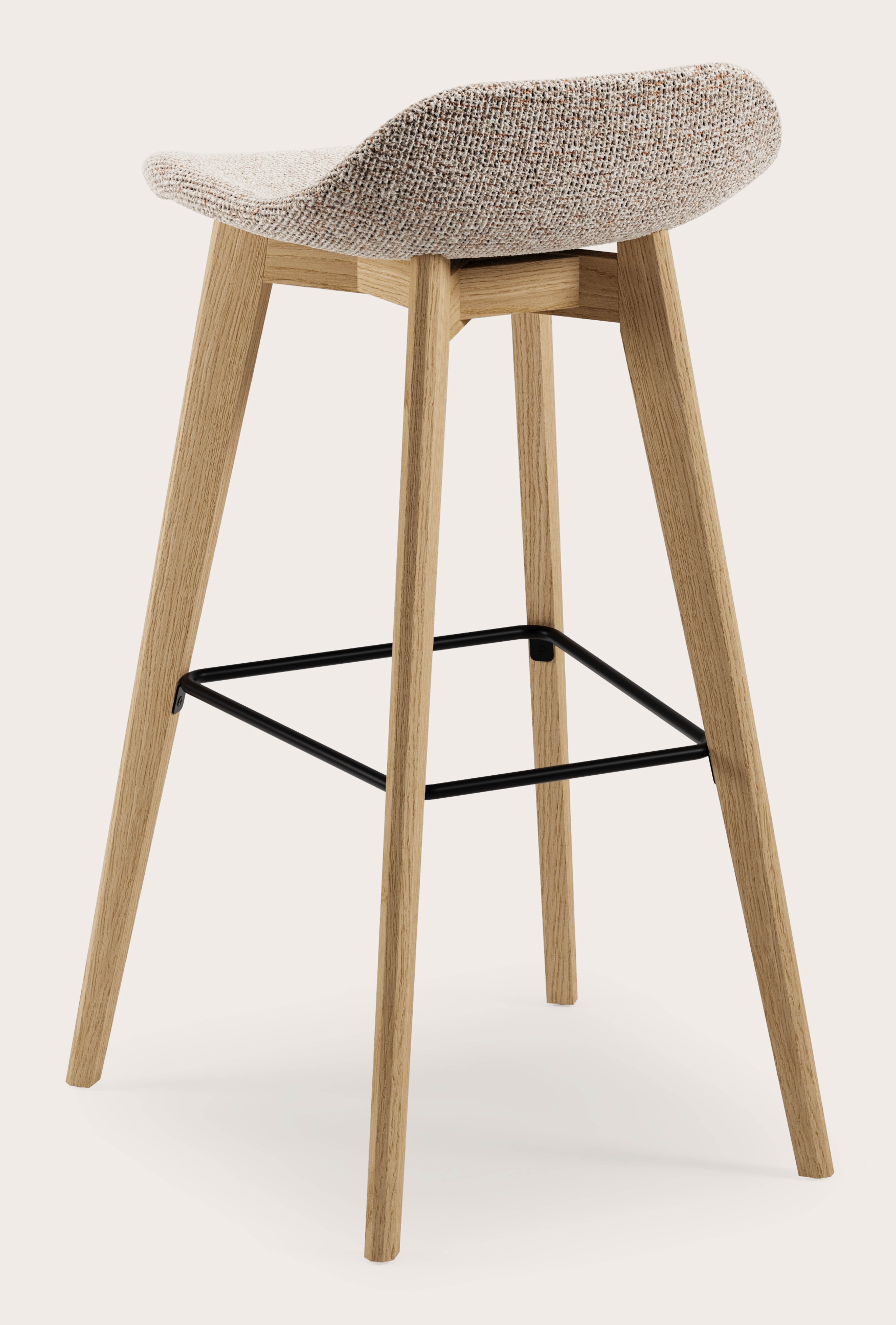 Vasco tabouret de bar haute chêne couleur naturelle avec assise en Fresco tissu Caramel