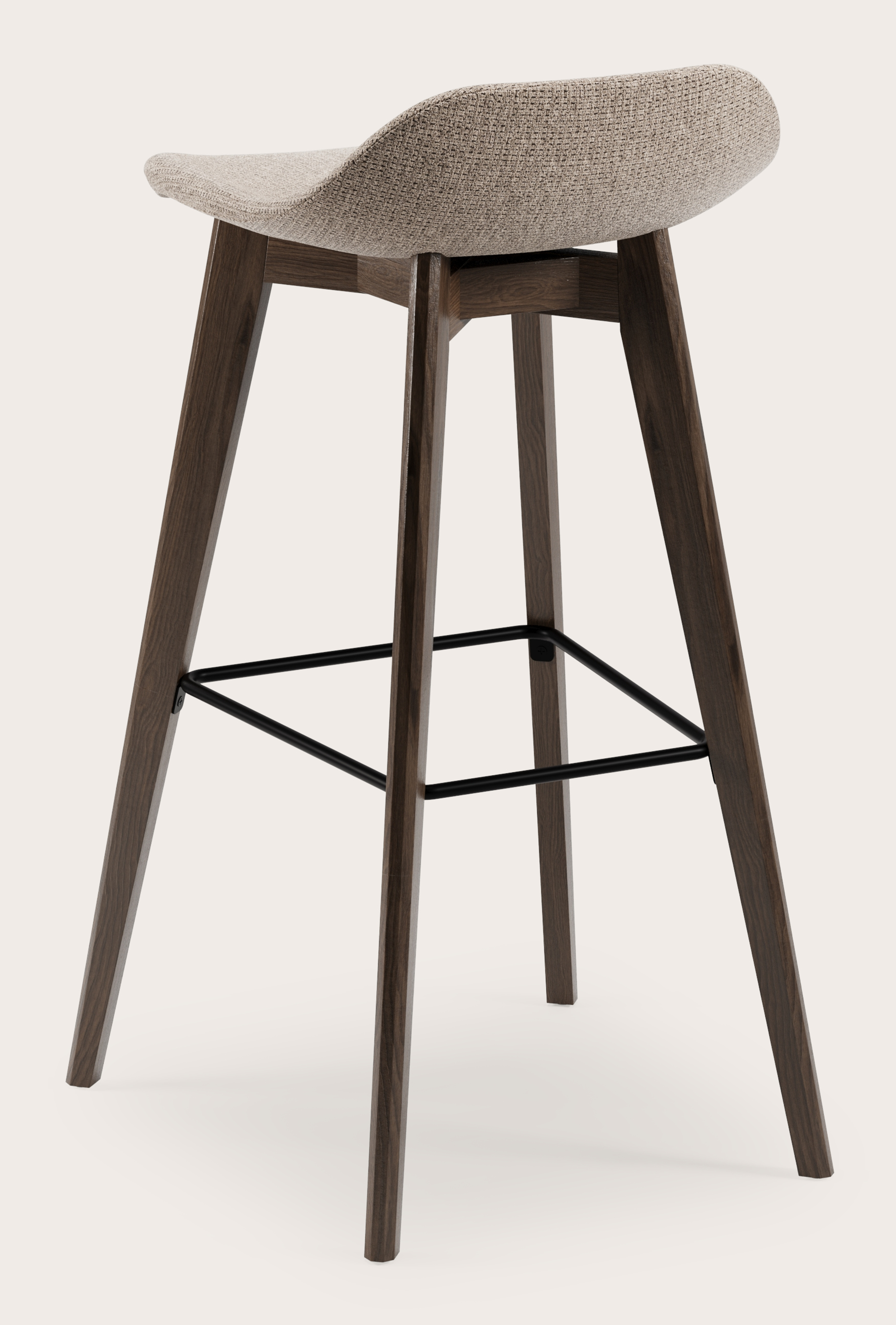 Vasco tabouret de bar haute chêne fumé avec assise en Fuga tissu Taupe