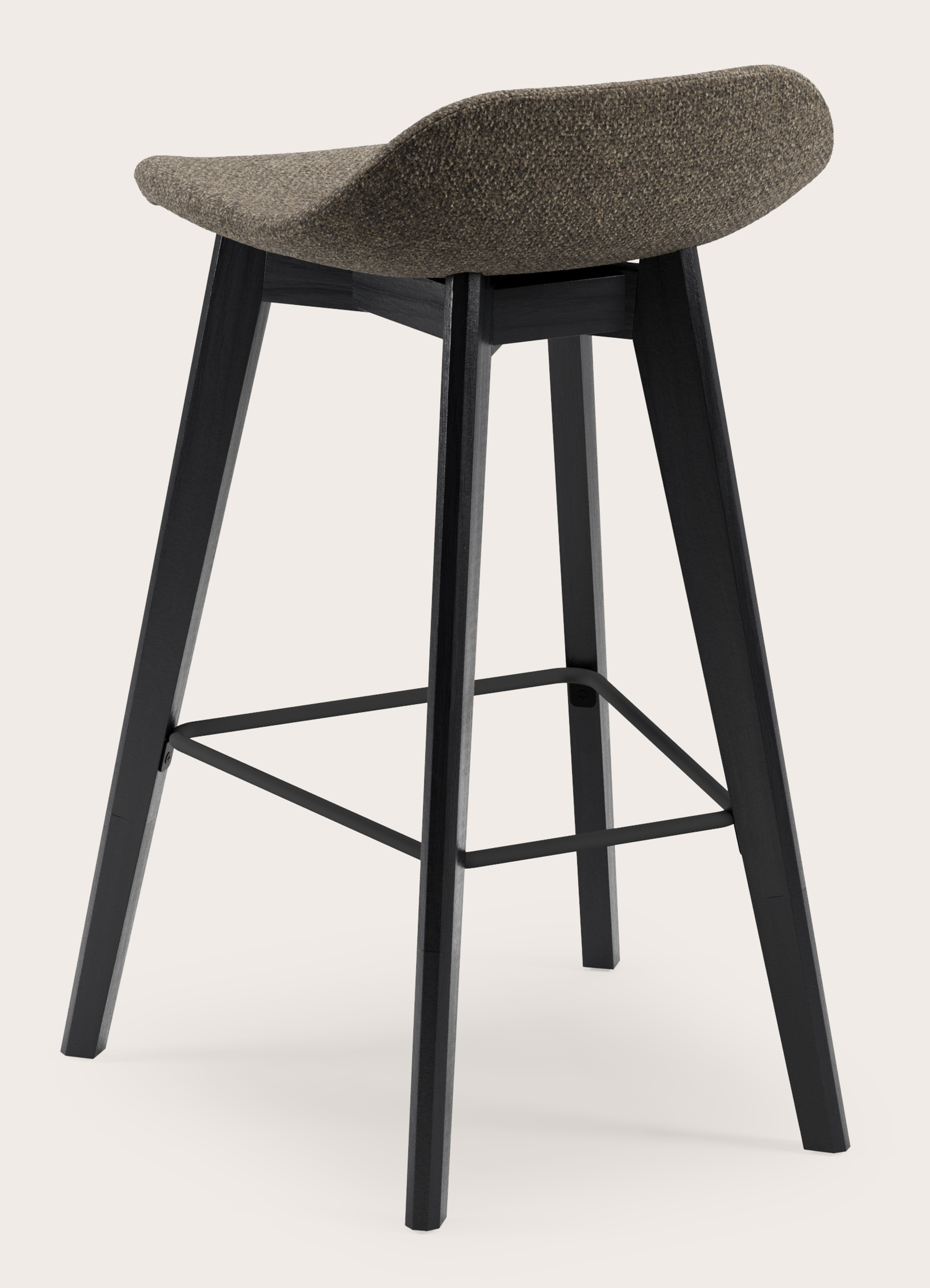 Vasco tabouret de bar basse en chêne massif noir avec assise en Valino tissu Chocolate