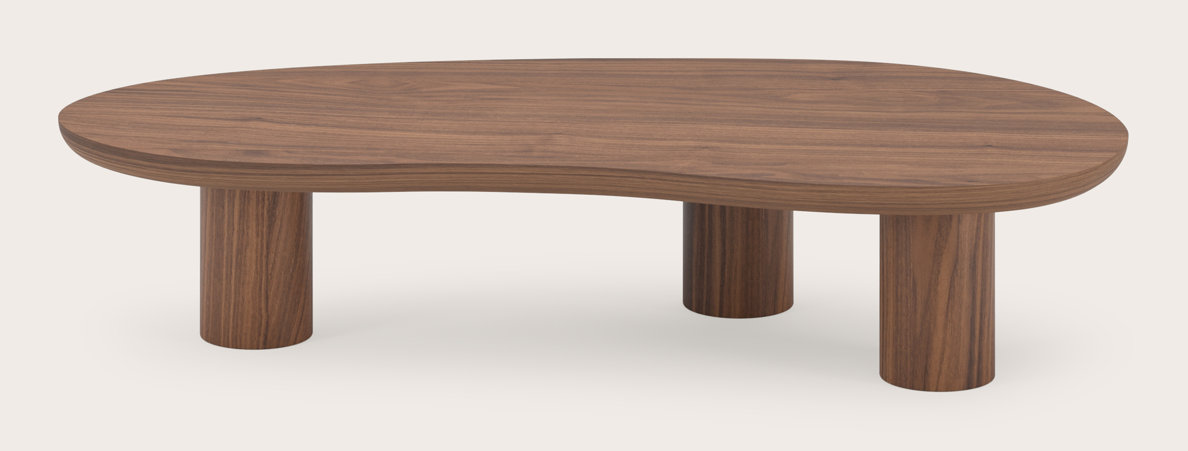 Salontafel Amato XSmall Rondo onderstel met blobvormig Amato blad in walnoot 113 x 56 x 24 cm