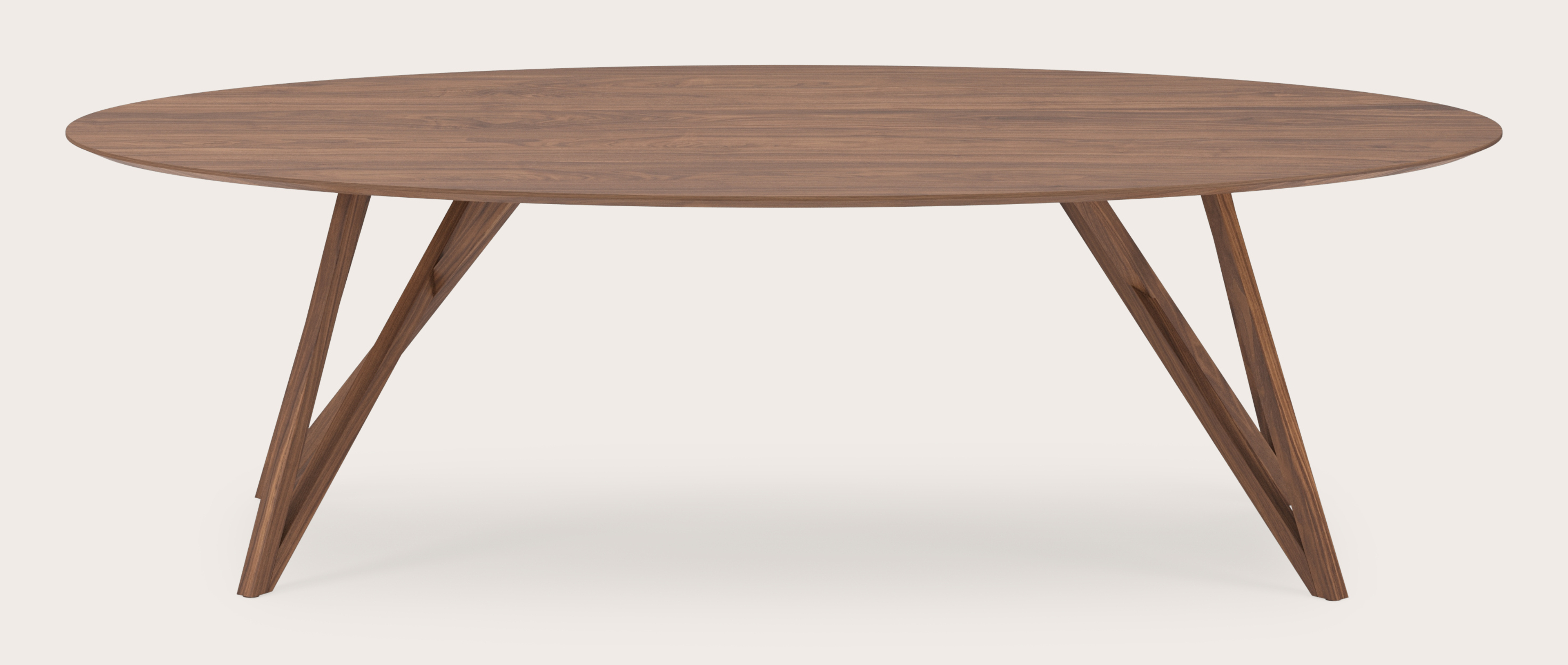 Eettafel Ragno onderstel in walnoot met ovaal Finesso blad in walnoot 260 x 130 x 77 cm