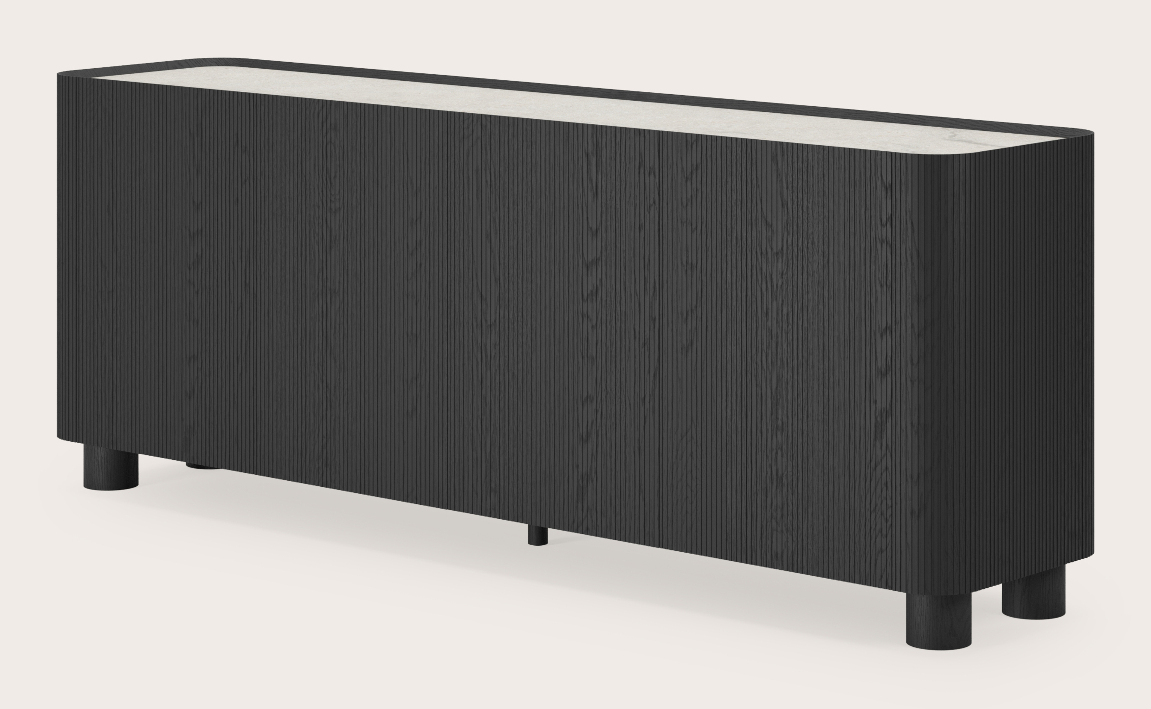 Buffet Grivato en chêne noir avec pieds ronds en bois avec plateau Ceramo en céramique en couleur Shilin 203 x 45 x 76 cm