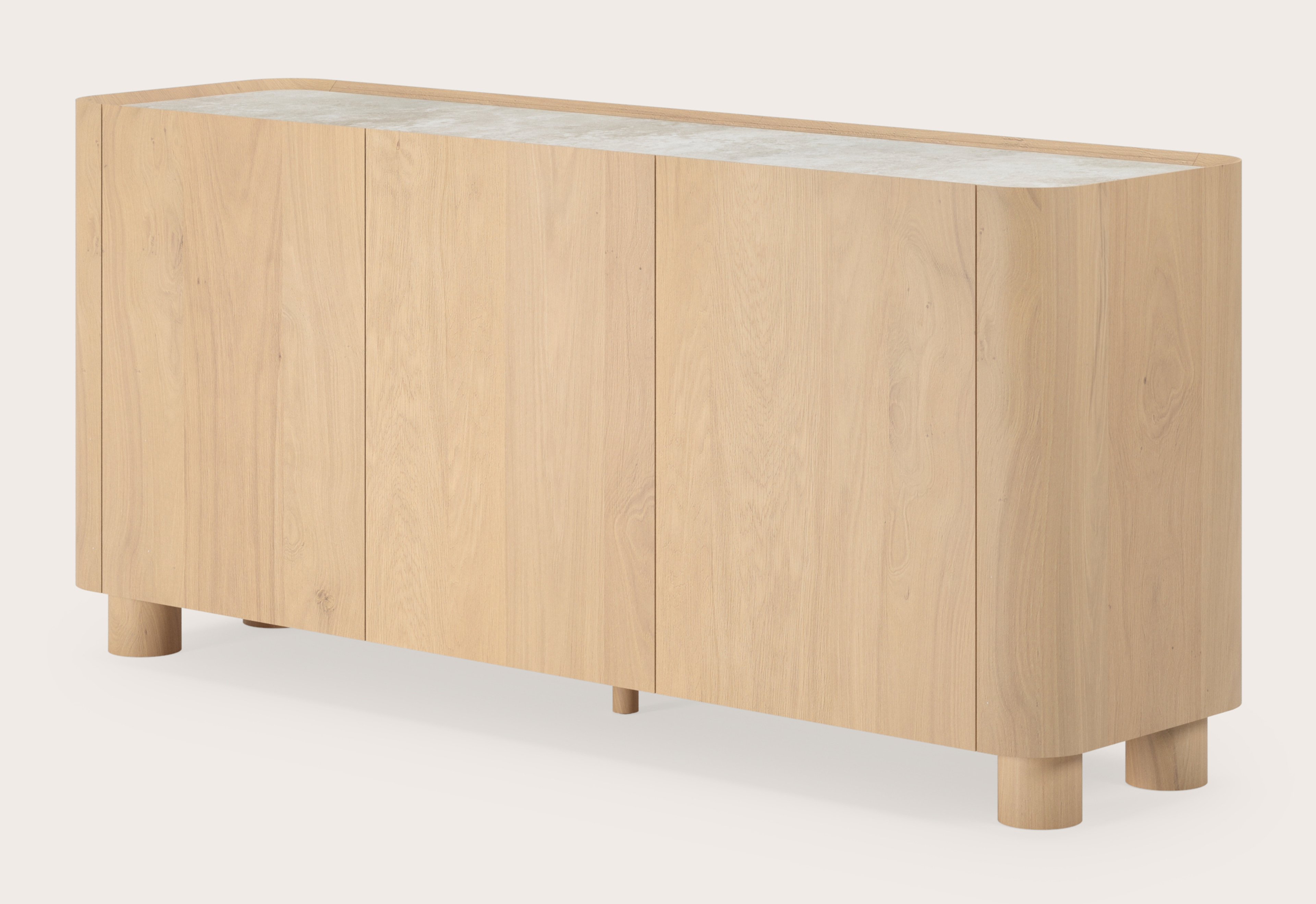 Buffet Curvato en chêne couleur naturelle avec pieds ronds en bois avec plateau Ceramo en céramique en couleur Rapolano 169 x 45 x 76 cm