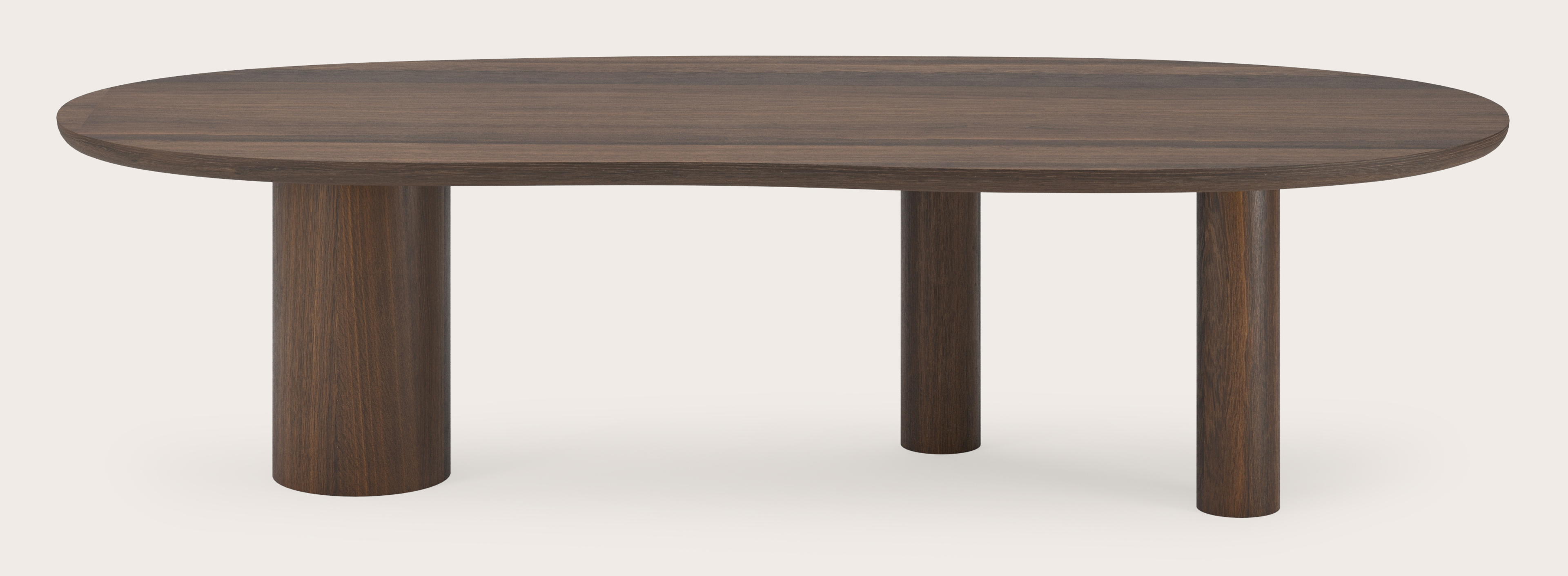 Table de salle à manger Amato Rondo armature avec plateau Amato en forme blob en chêne fumé  300 x 122 x 76 cm