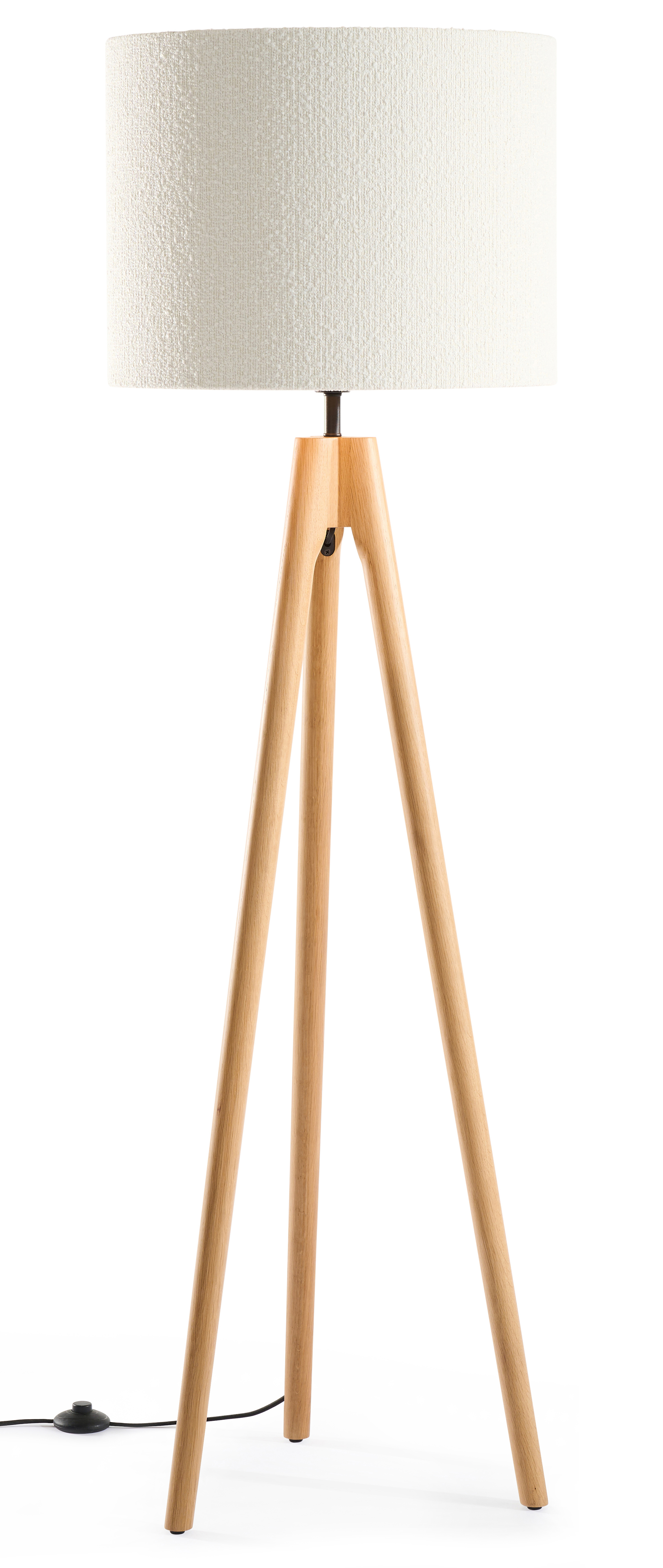 Staande lamp Trepunto in natuurkleurige eik met Giro lampenkap in Bolero stof in kleur White