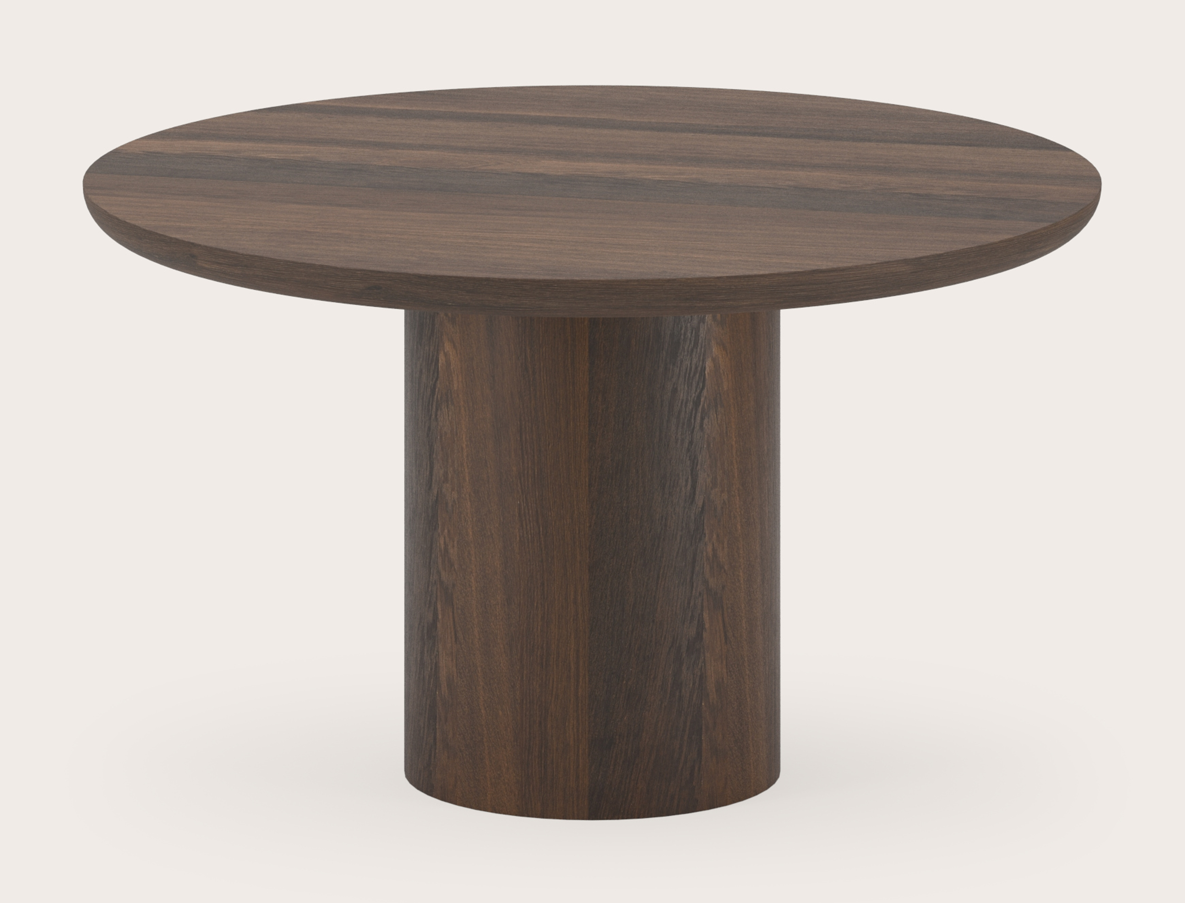 Eettafel Amato Rondo onderstel met rond Amato blad in gerookte eik  Ø130 x 76 cm