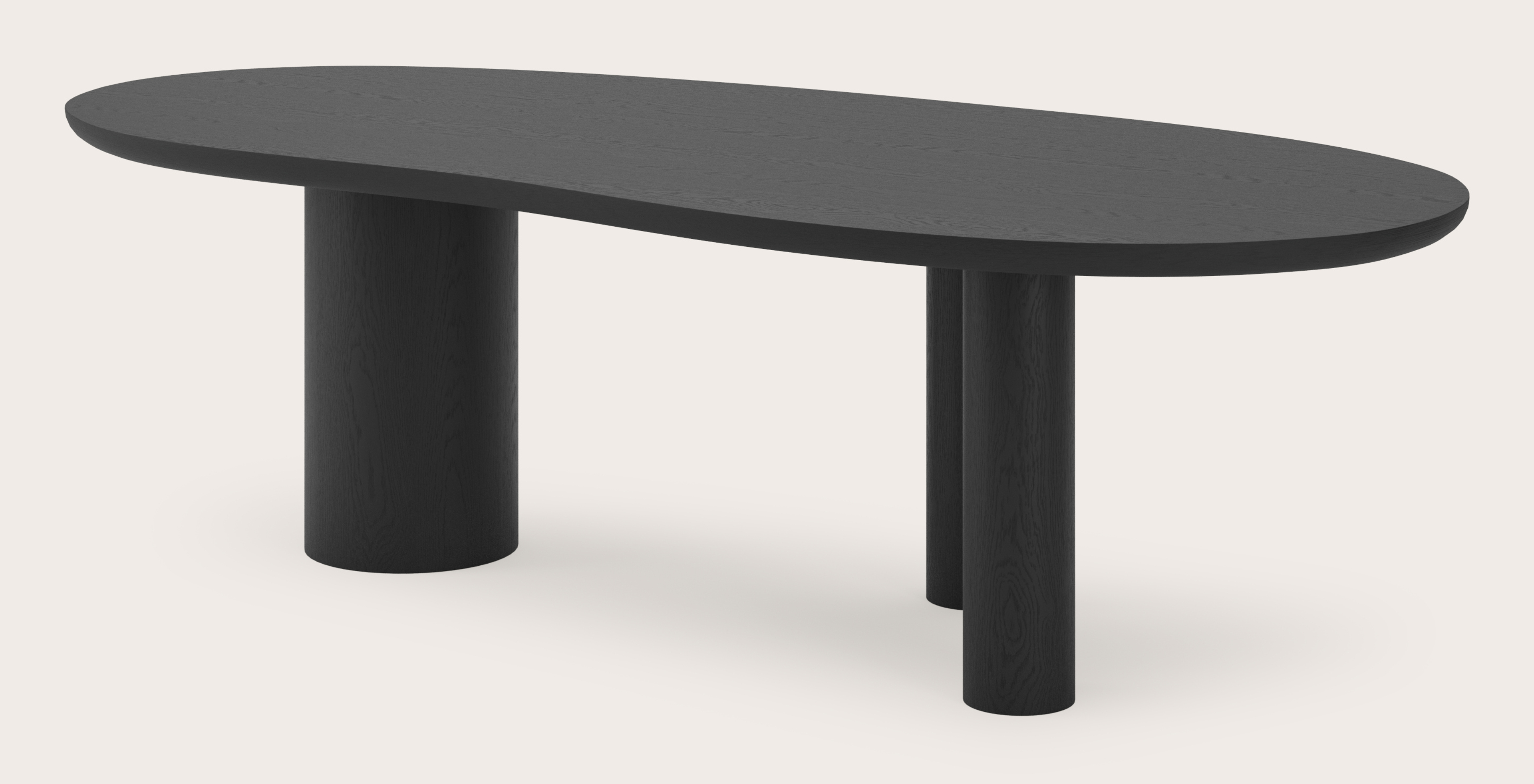Eettafel Amato Rondo onderstel met blobvormig Amato blad in zwarte eik 260 x 117 x 79 cm